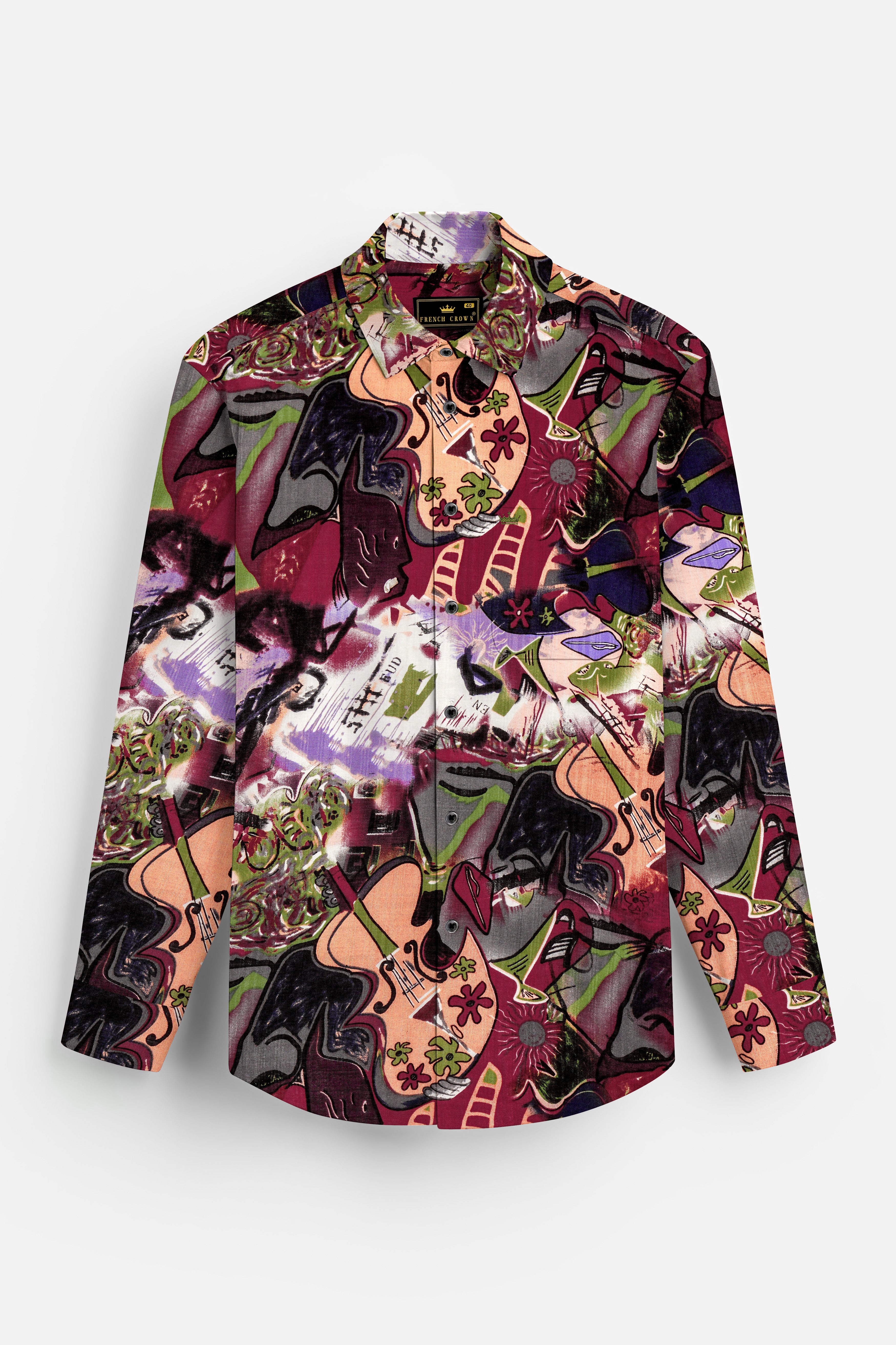 MelodicInk-Jade Black with Merry Maroon Guitar Printed Lightweight Premium Cotton Multicolor Casual Shirt
