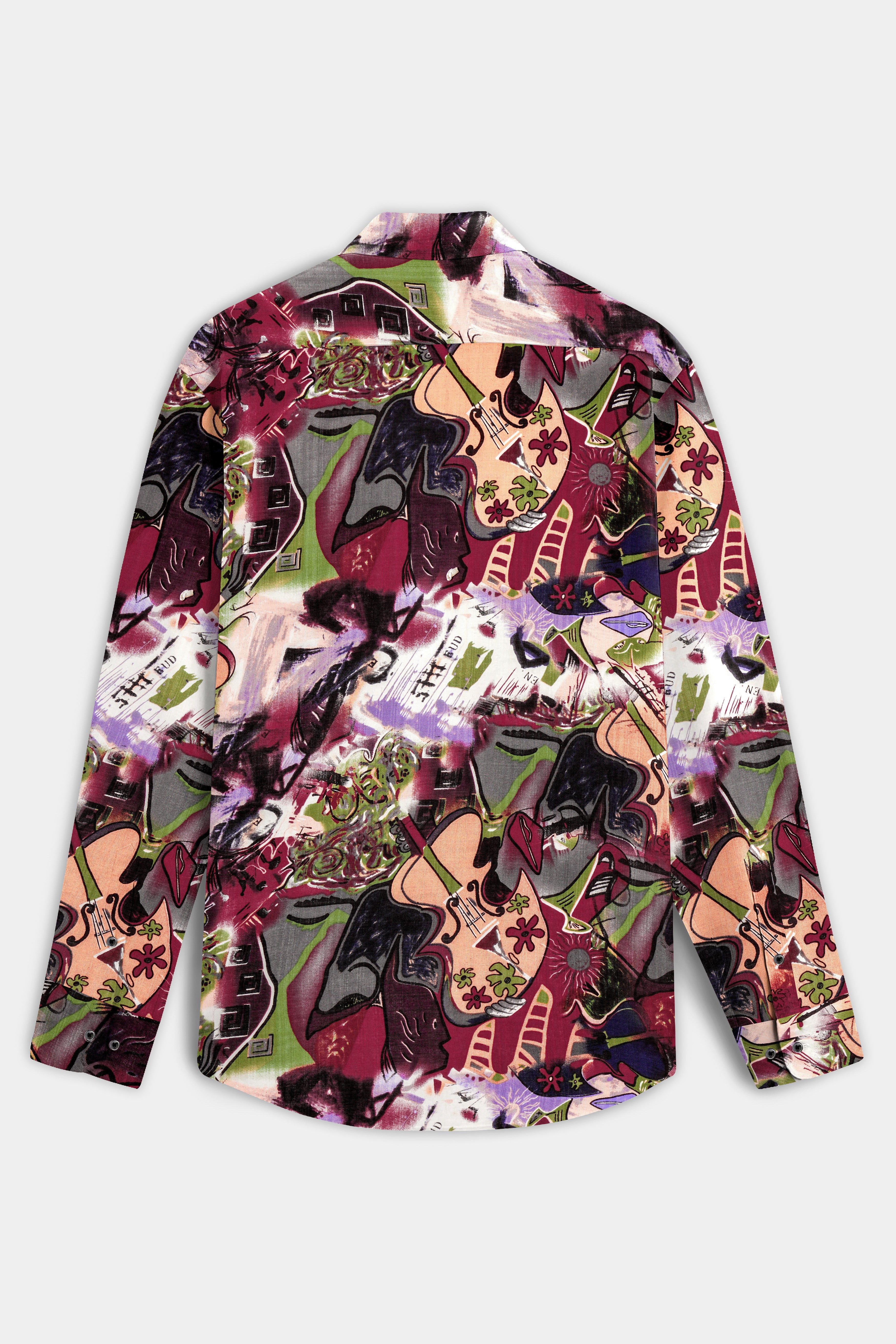 MelodicInk-Jade Black with Merry Maroon Guitar Printed Lightweight Premium Cotton Multicolor Casual Shirt