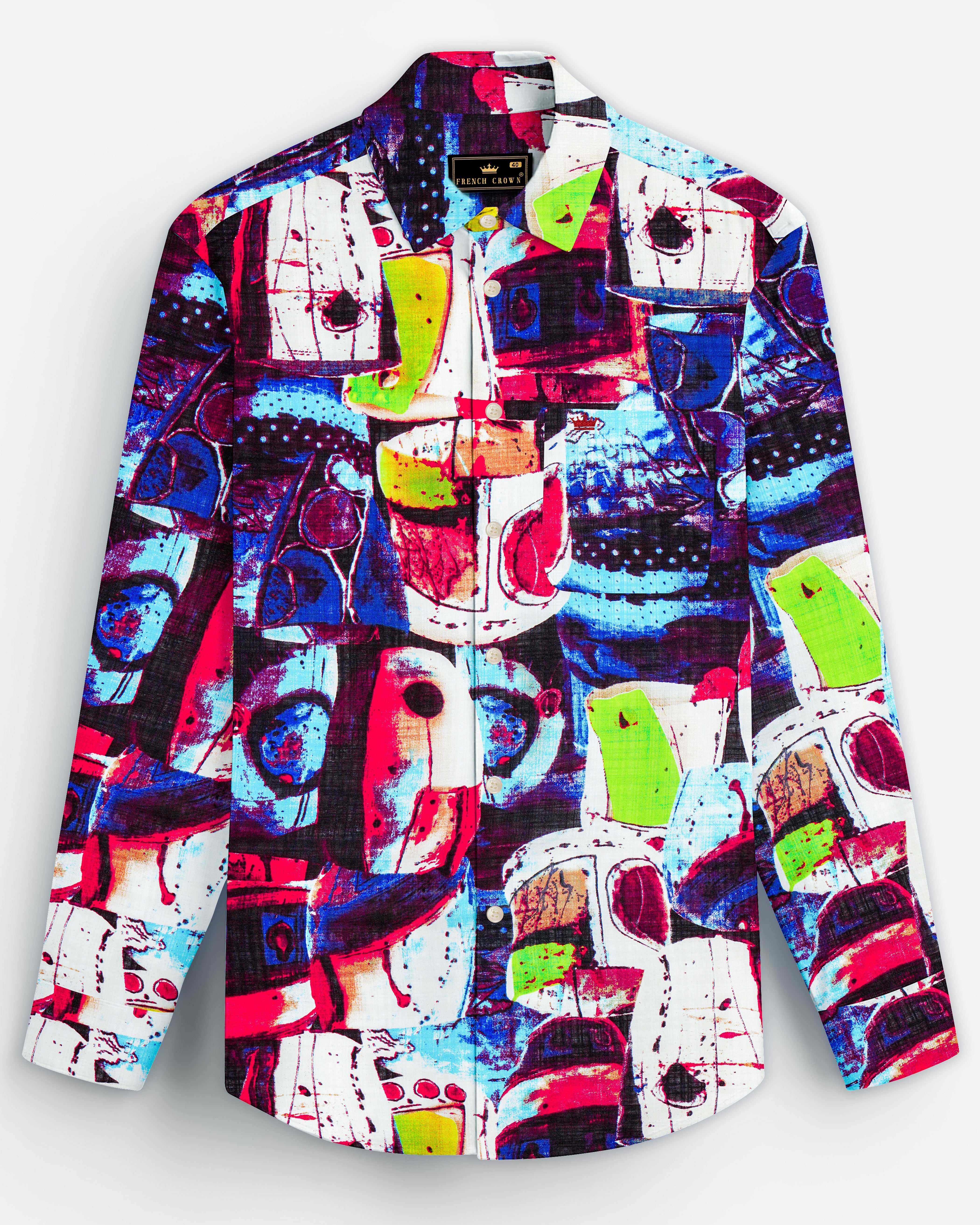 CardiMyst- Eclipse Blue with Cardina Red Abstract Printed Lightweight Premium Cotton Multicolor Casual Shirt