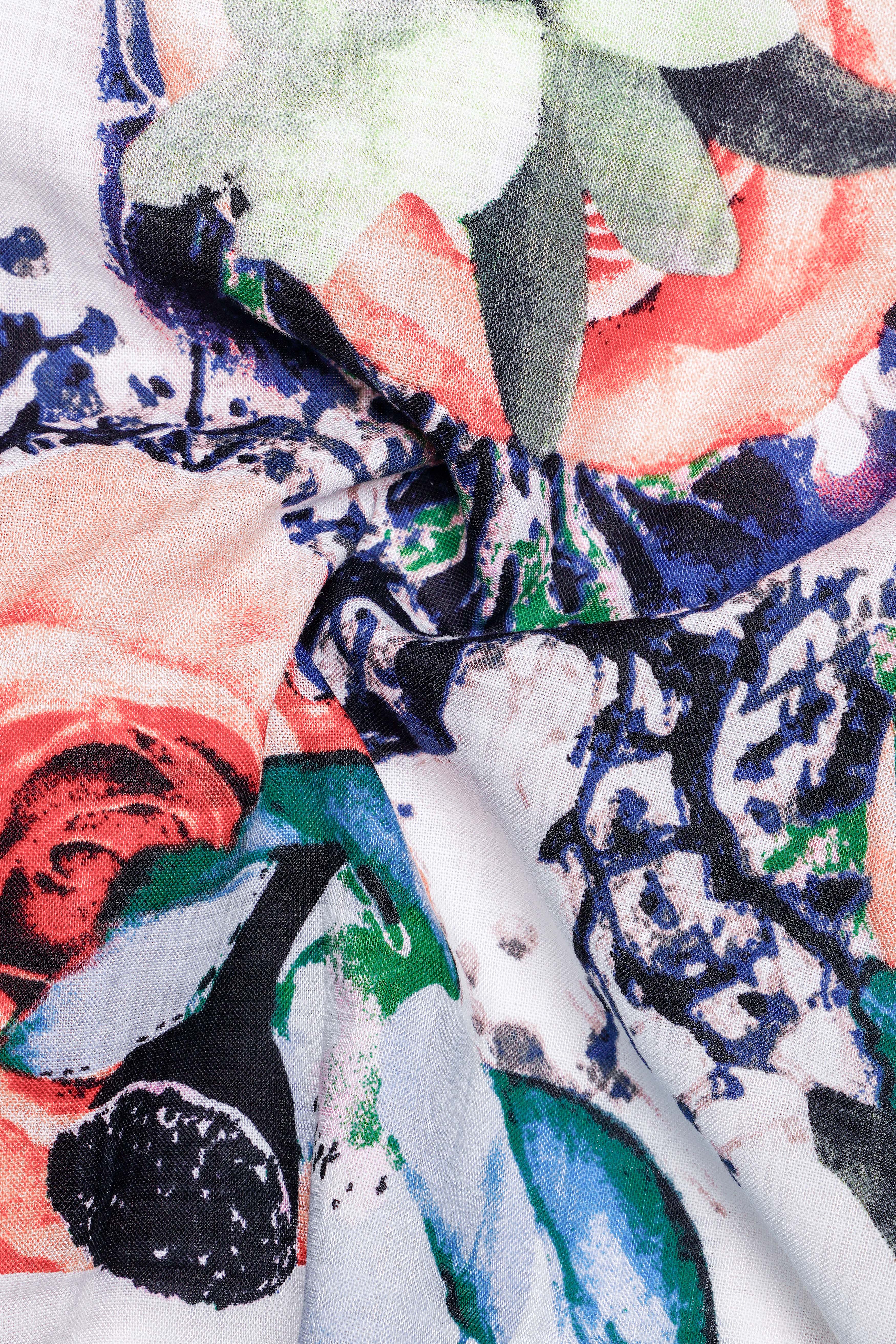 Rosé Whisper-Bright White with Tacao Peach Rose Printed Lightweight Premium Cotton Multicolor Casual Shirt