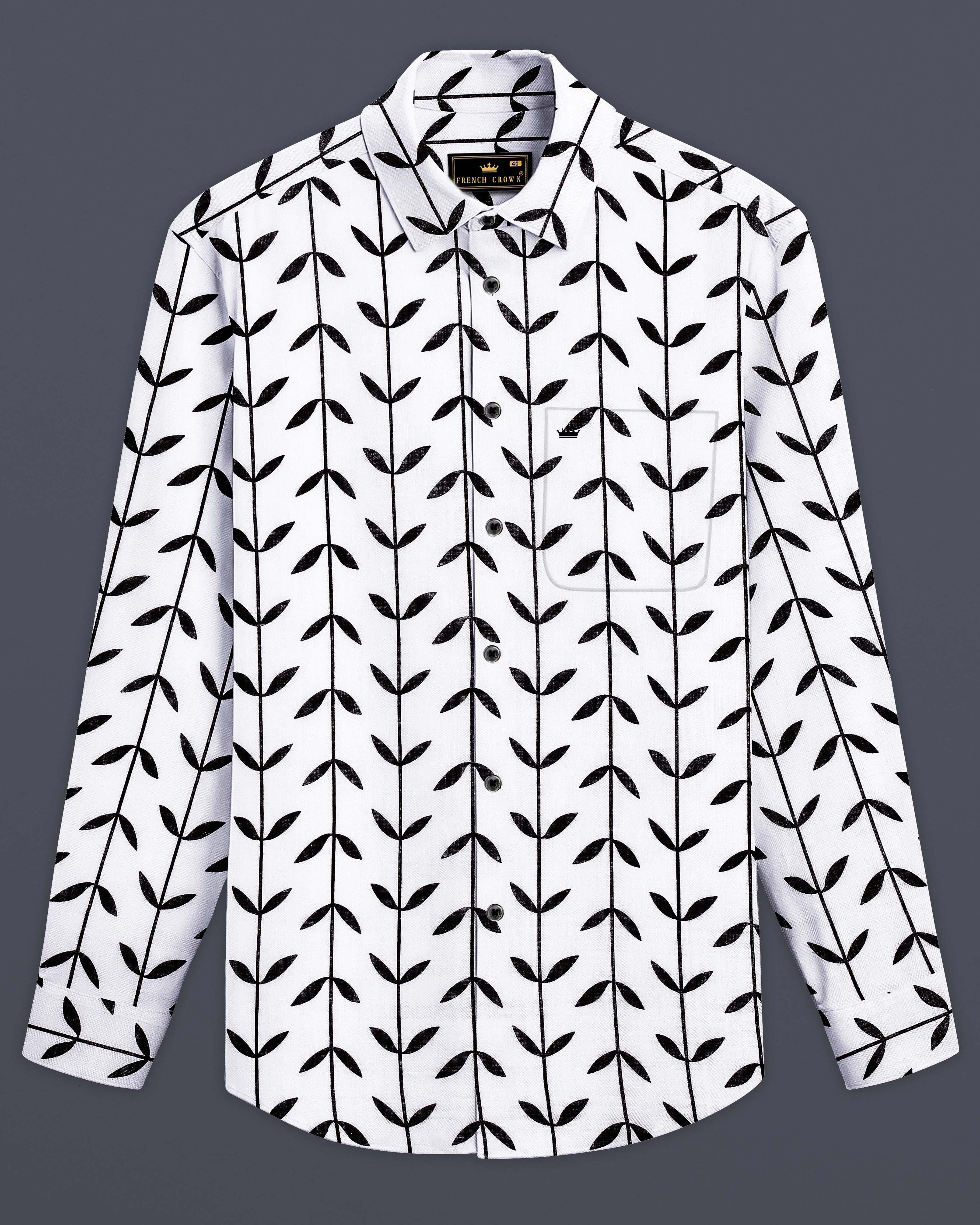 Monochrome Muse-Bright White and Black Printed Lightweight Premium Cotton Casual Shirt
