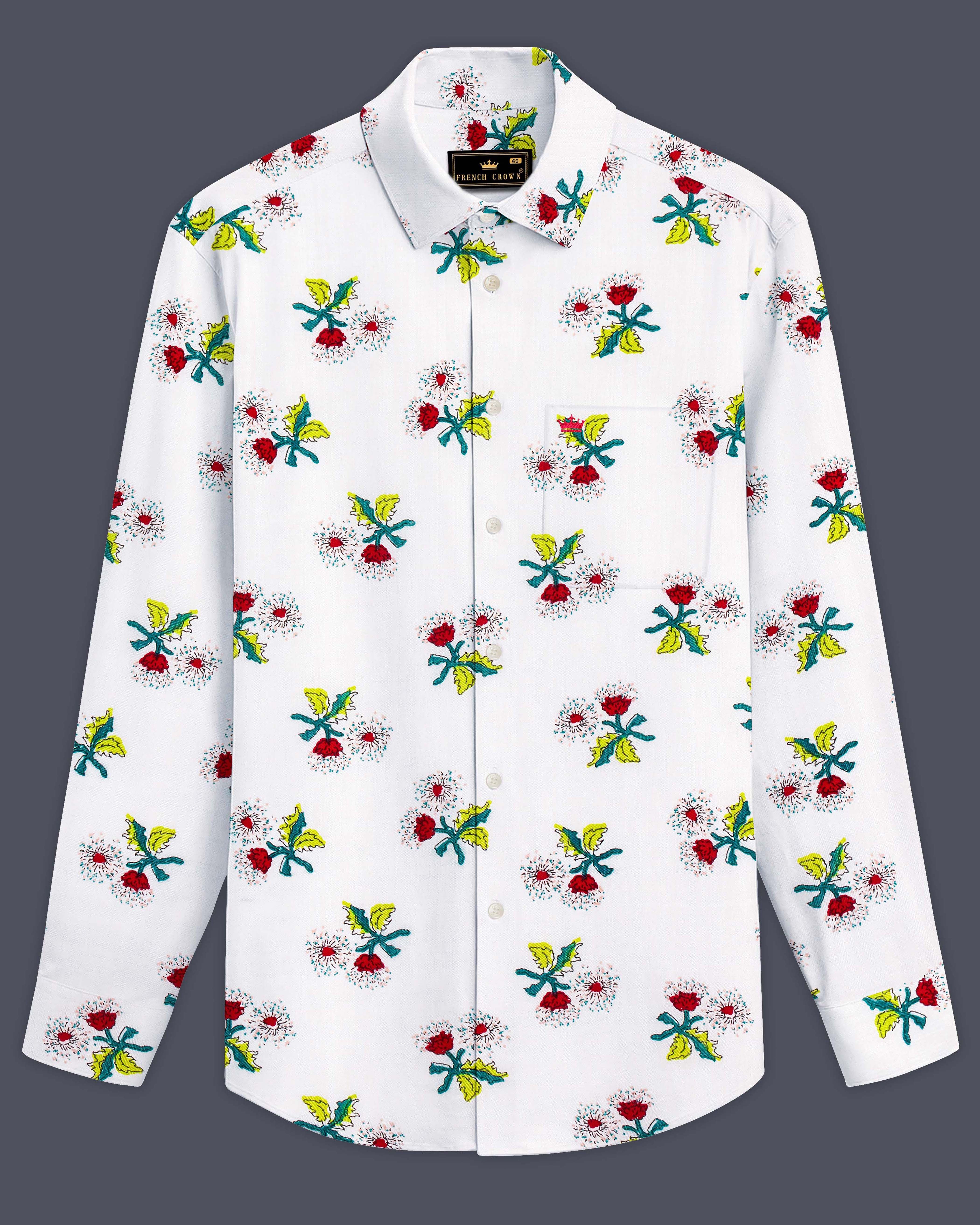 Petite Petals-Bright White Ditsy Printed Lightweight Premium Cotton Casual Shirt