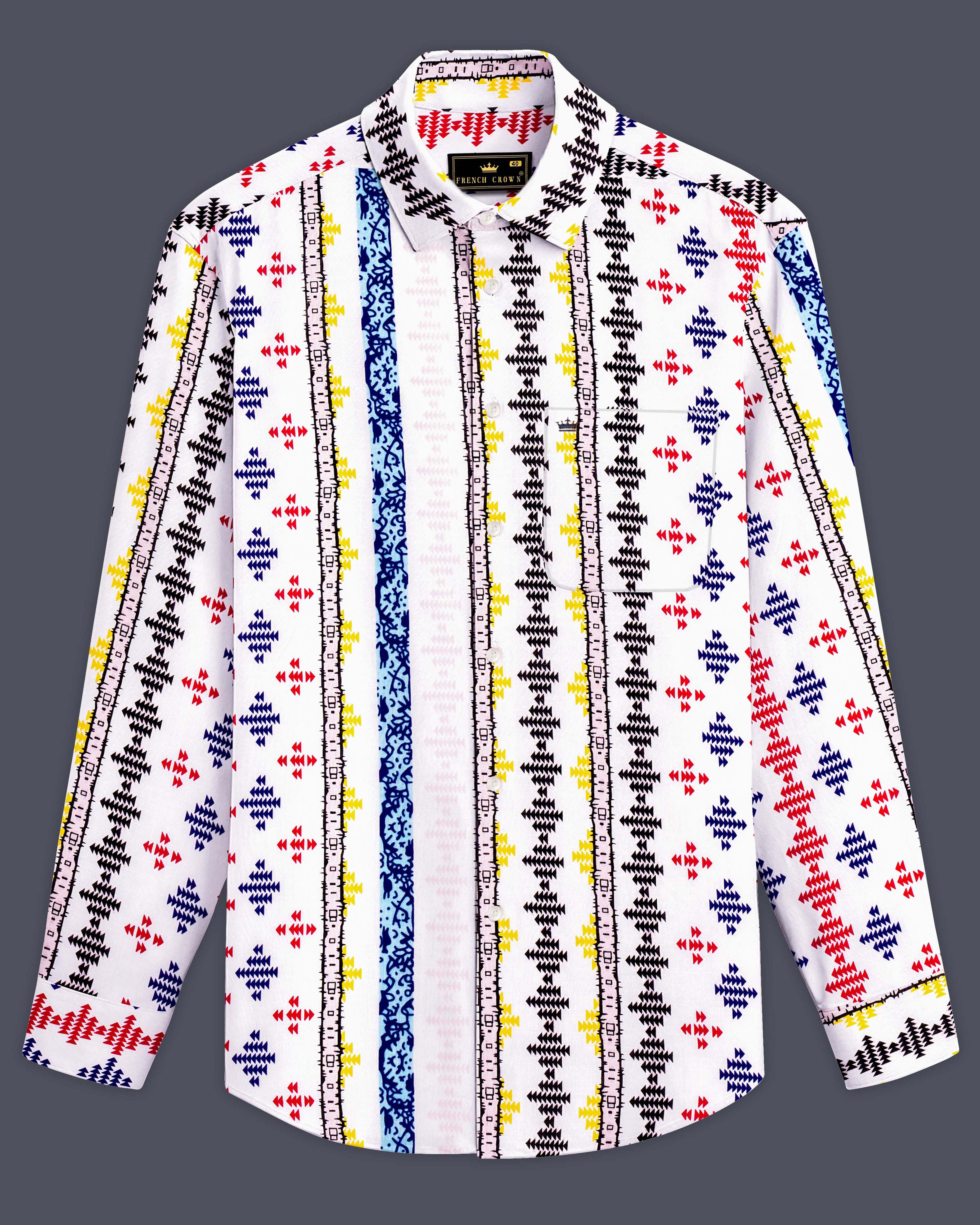 Bright White with Cherry Red and Cobalt Blue Printed Lightweight Premium Cotton Multicolor Casual Shirt