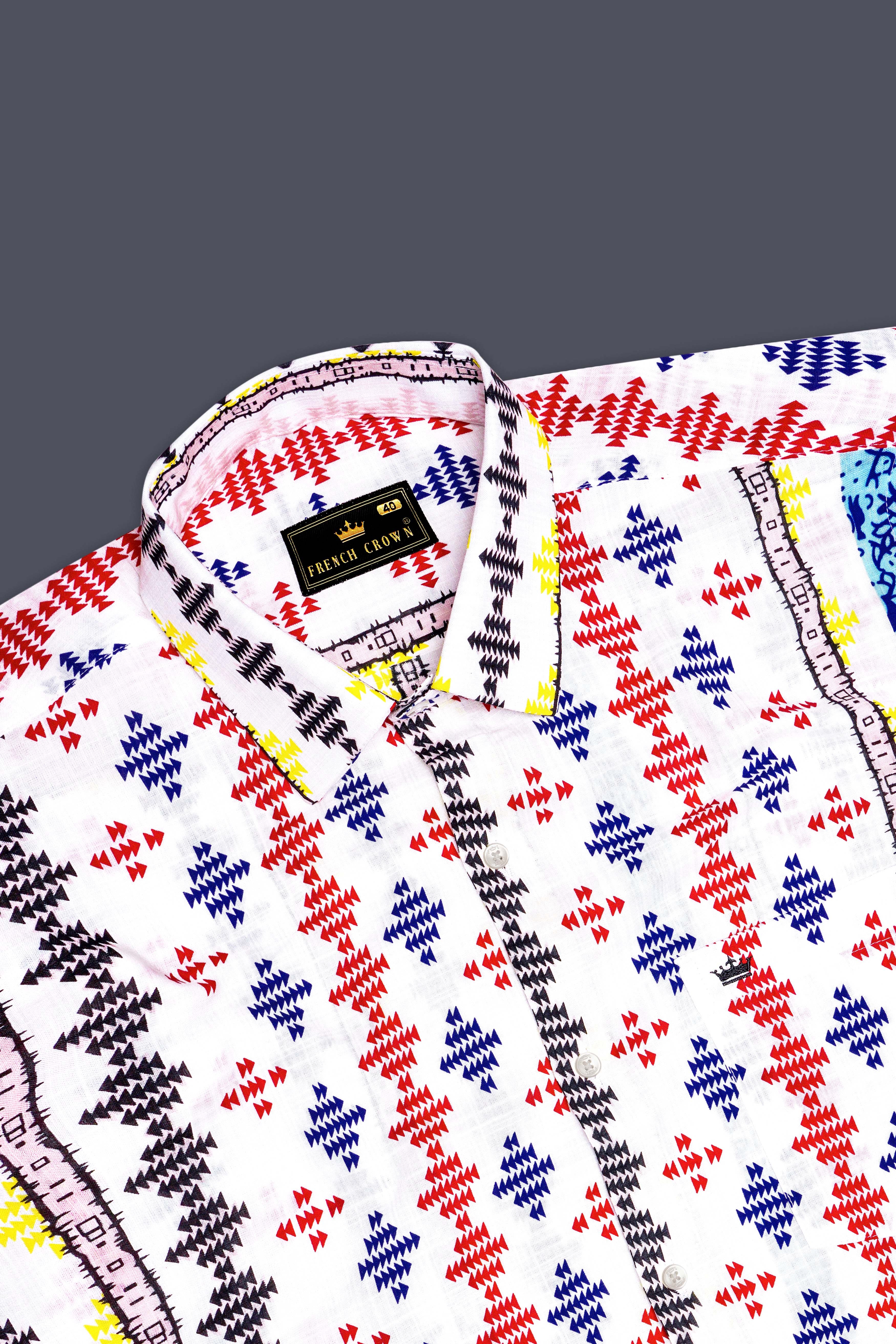 Bright White with Cherry Red and Cobalt Blue Printed Lightweight Premium Cotton Multicolor Casual Shirt