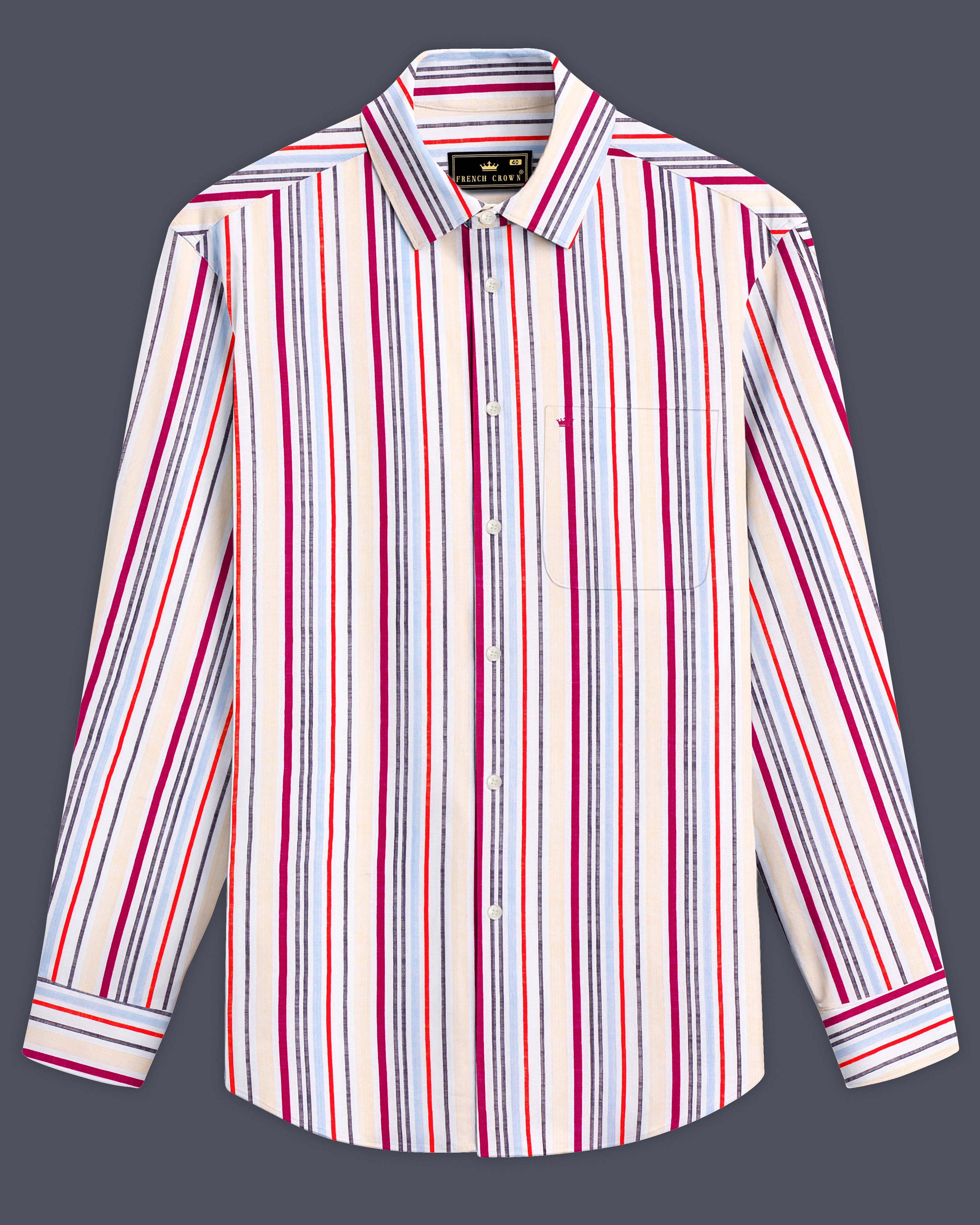 Rosy Dawn-Peach with Debian Pink Multicolor Striped Lightweight Premium Cotton Casual Shirt