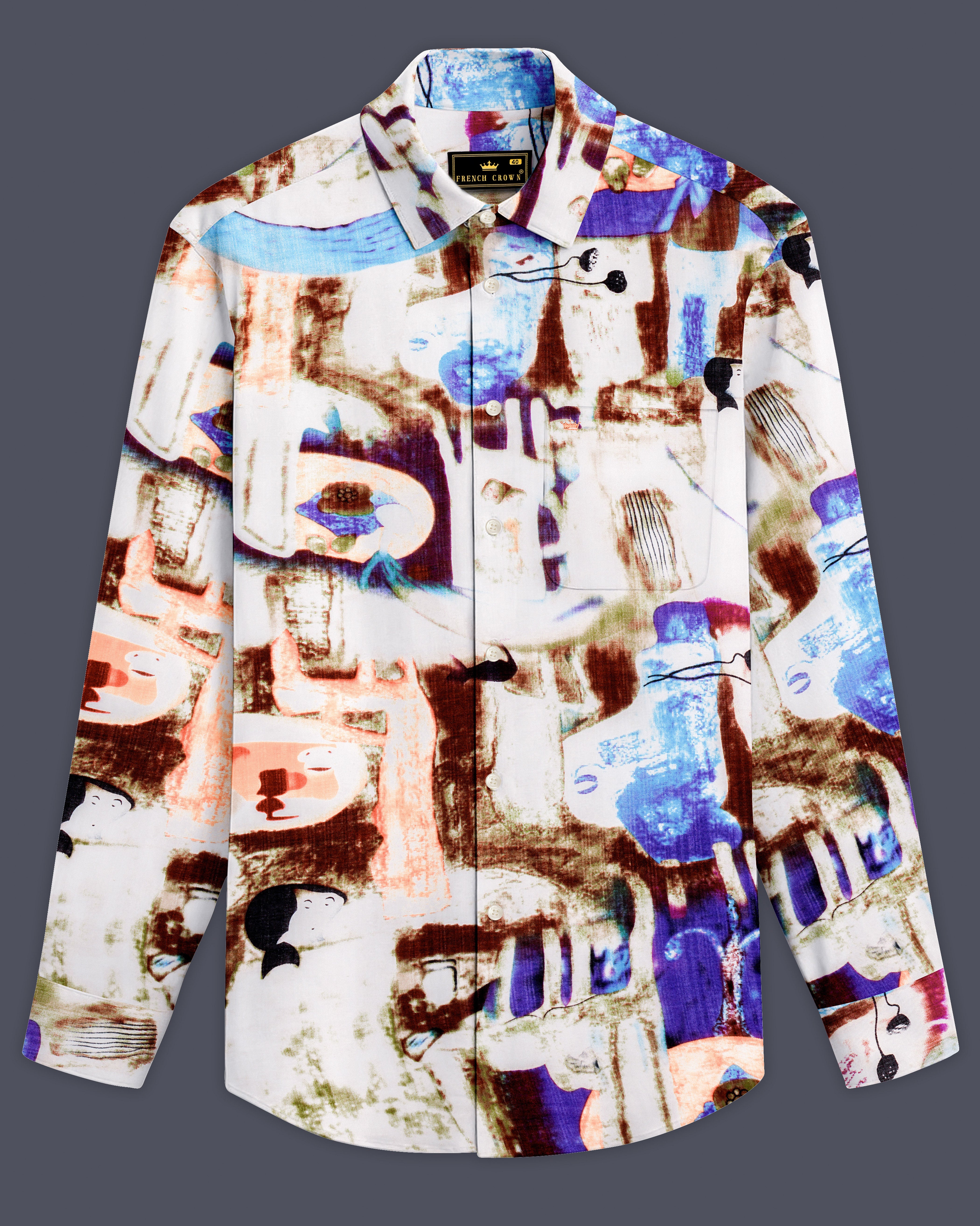 Bizarre Spice-Bizarre Cream with Nutmeg Brown Funky Printed Lightweight Premium Cotton Multicolor Casual Shirt