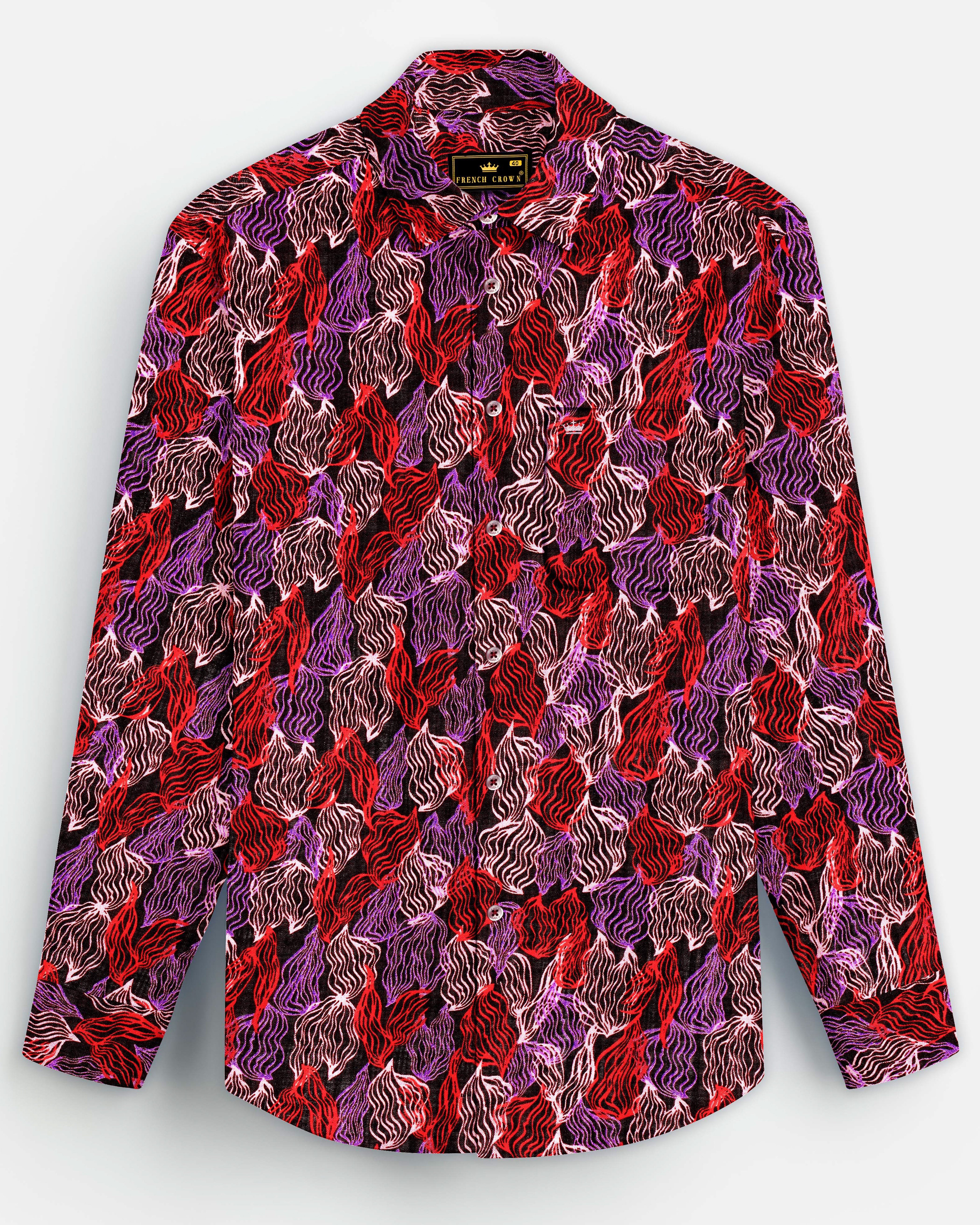 Crimson Veil-Sinopia Red and Black Printed Lightweight Premium Cotton Multicolor Casual Shirt