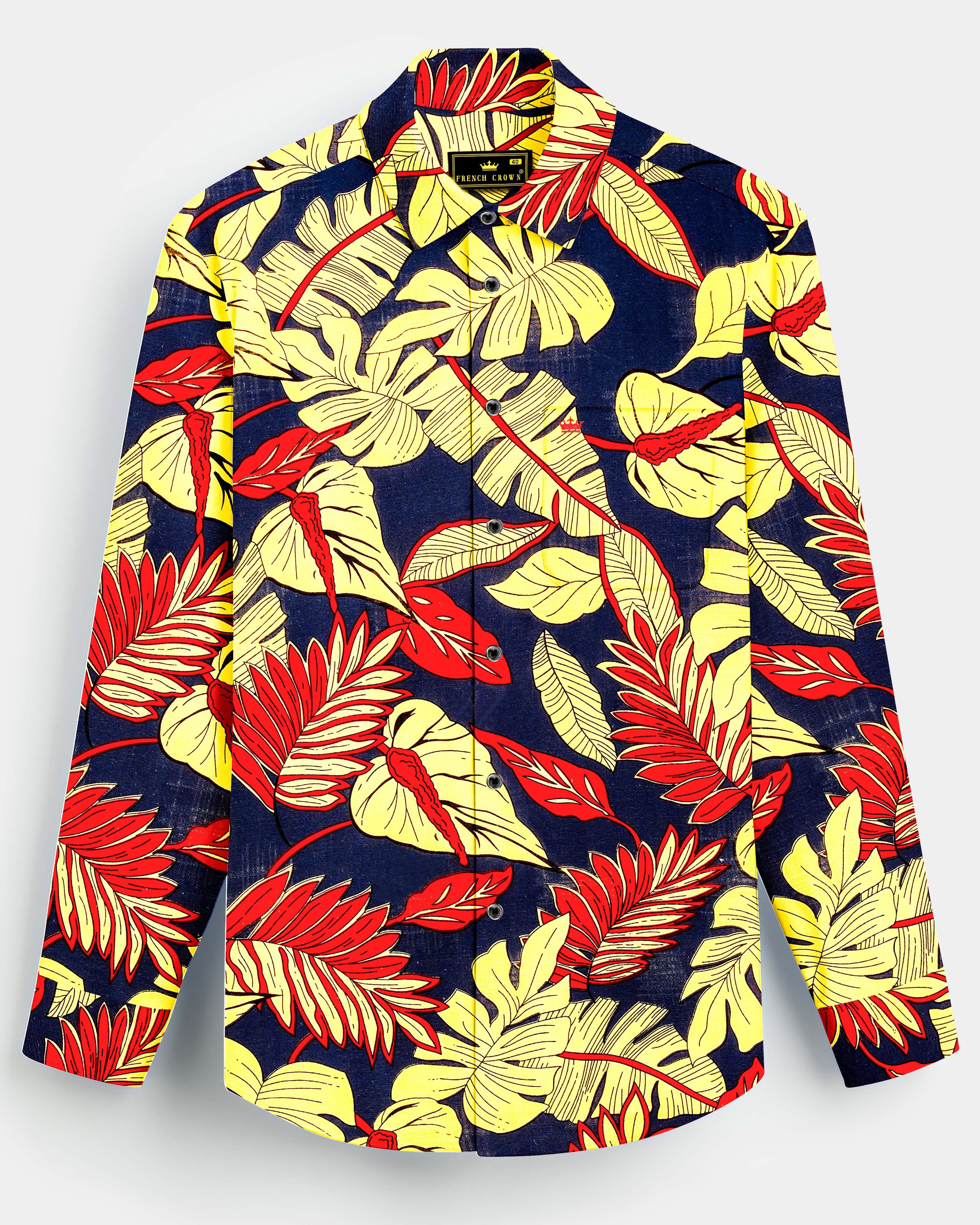 Citrus Splash-Primrose yellow and Martinique Blue Funky Printed Lightweight Premium Cotton Multicolor Casual Shirt