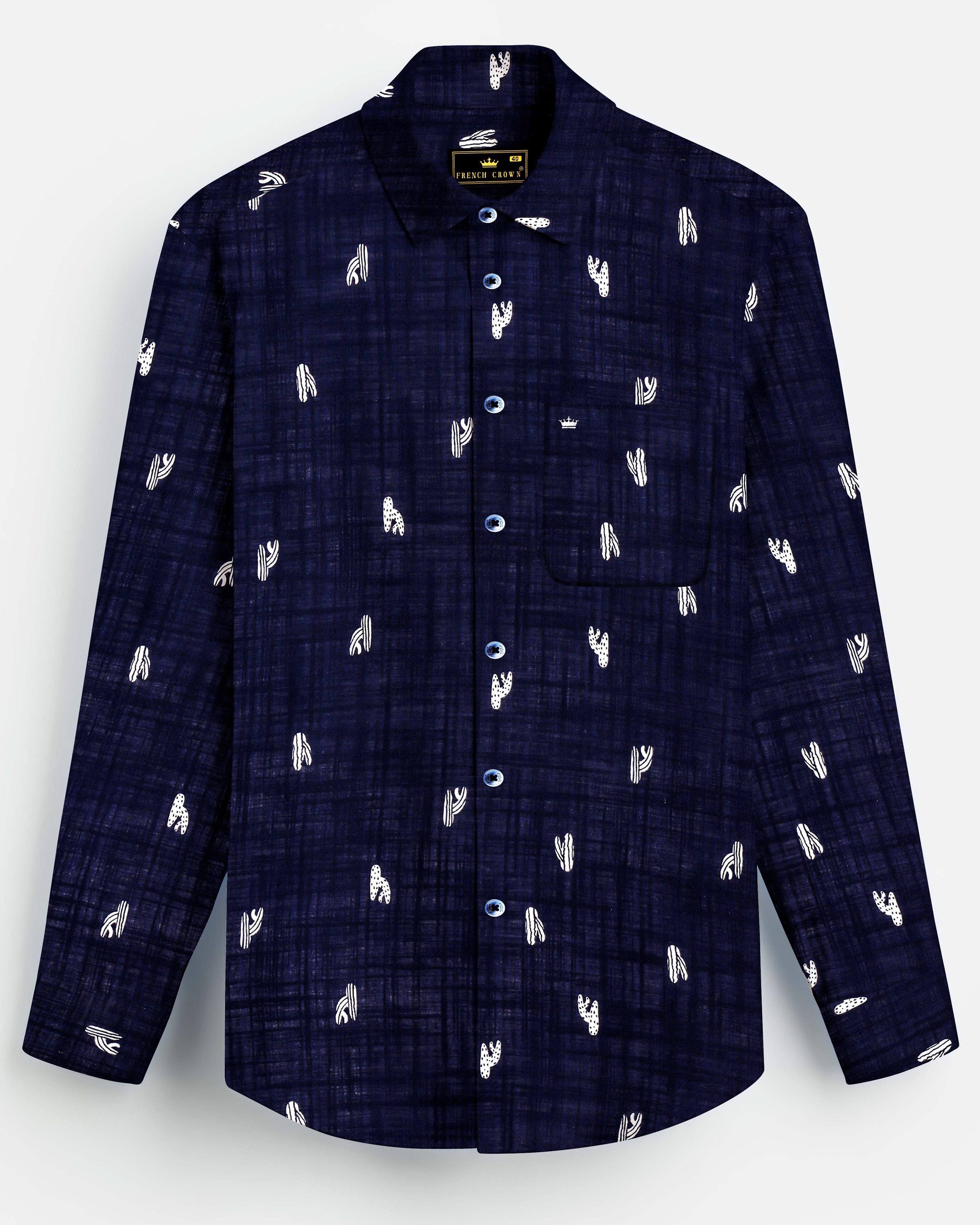 Nautical-Mirage Navy Blue Printed Lightweight Premium Cotton Casual Shirt