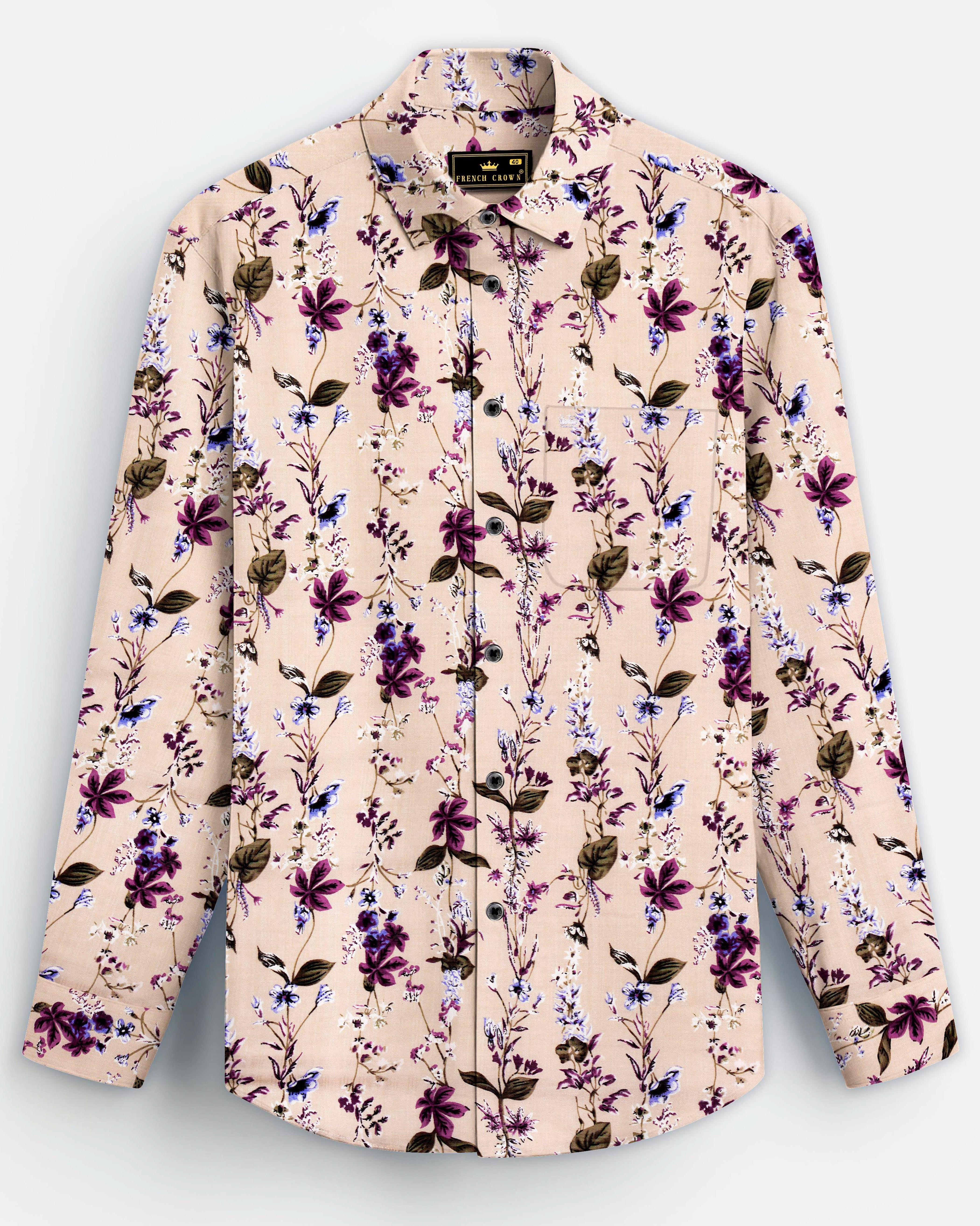Sunlit Sands-Bone Beige Multicolor Ditsy Printed Lightweight Premium Cotton Casual Shirt