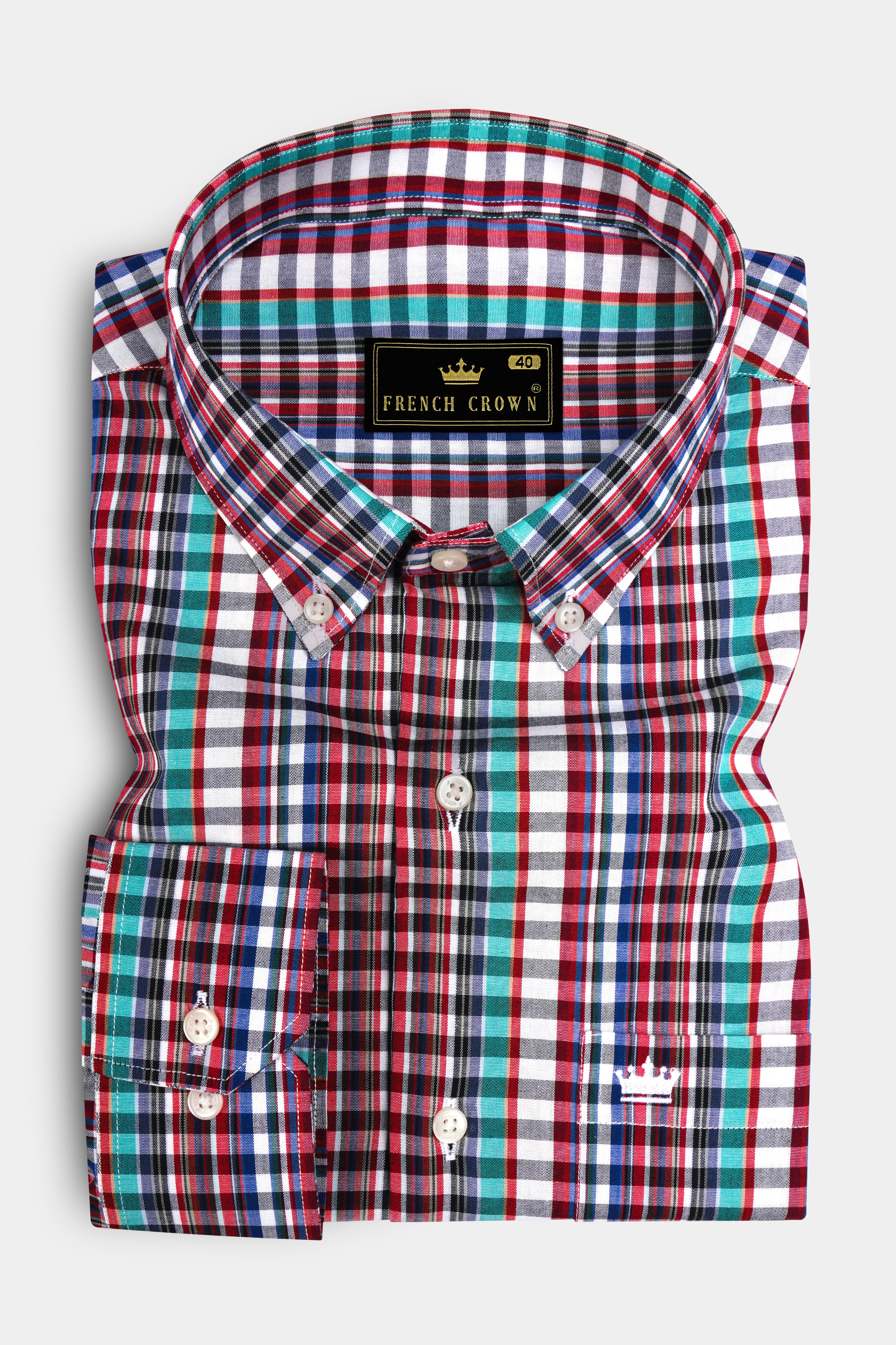 Bright White And Mexican Red Multi Color Super Soft Premium Cotton Semi Formal Shirt
