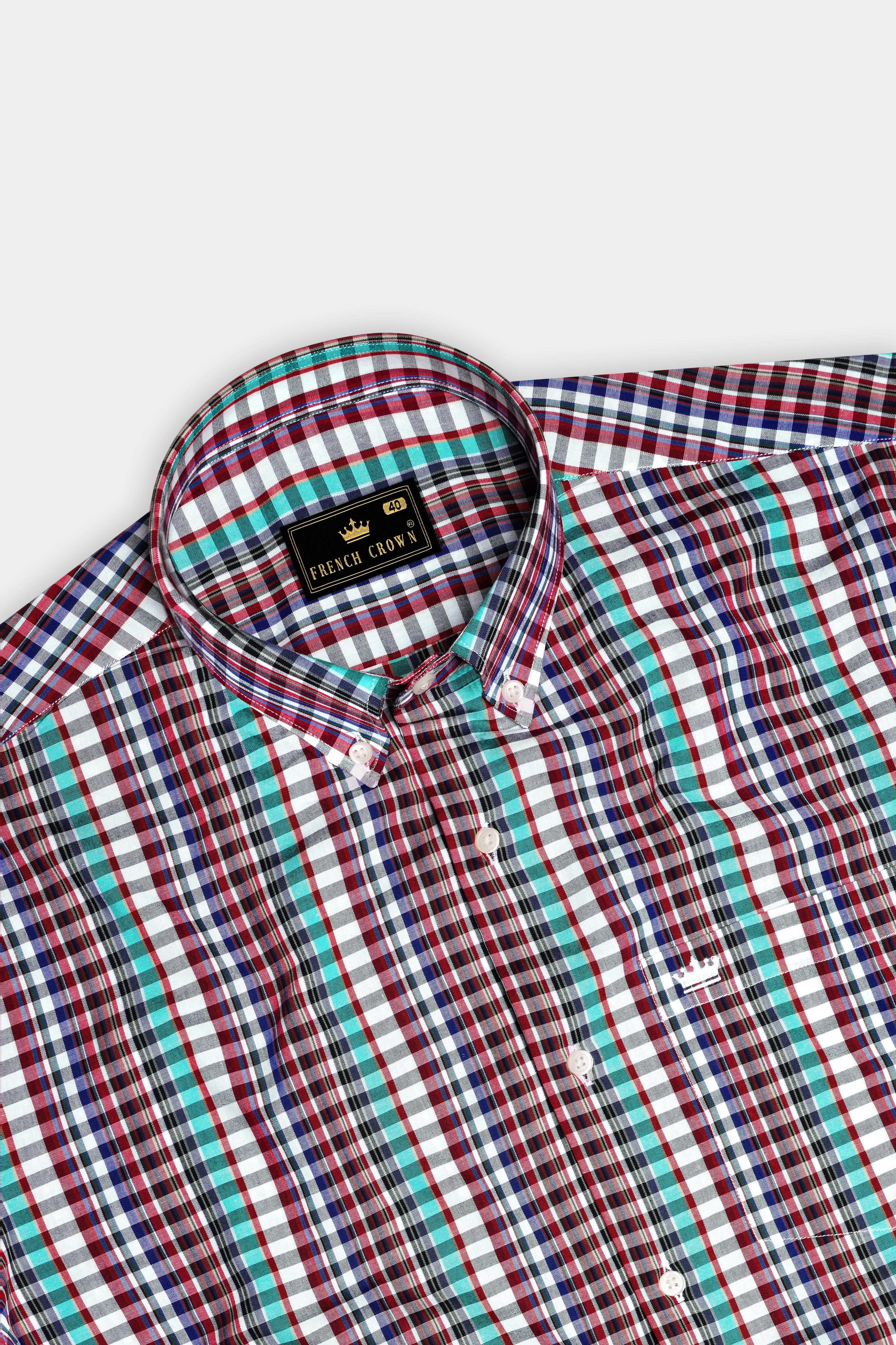 Bright White And Mexican Red Multi Color Super Soft Premium Cotton Semi Formal Shirt