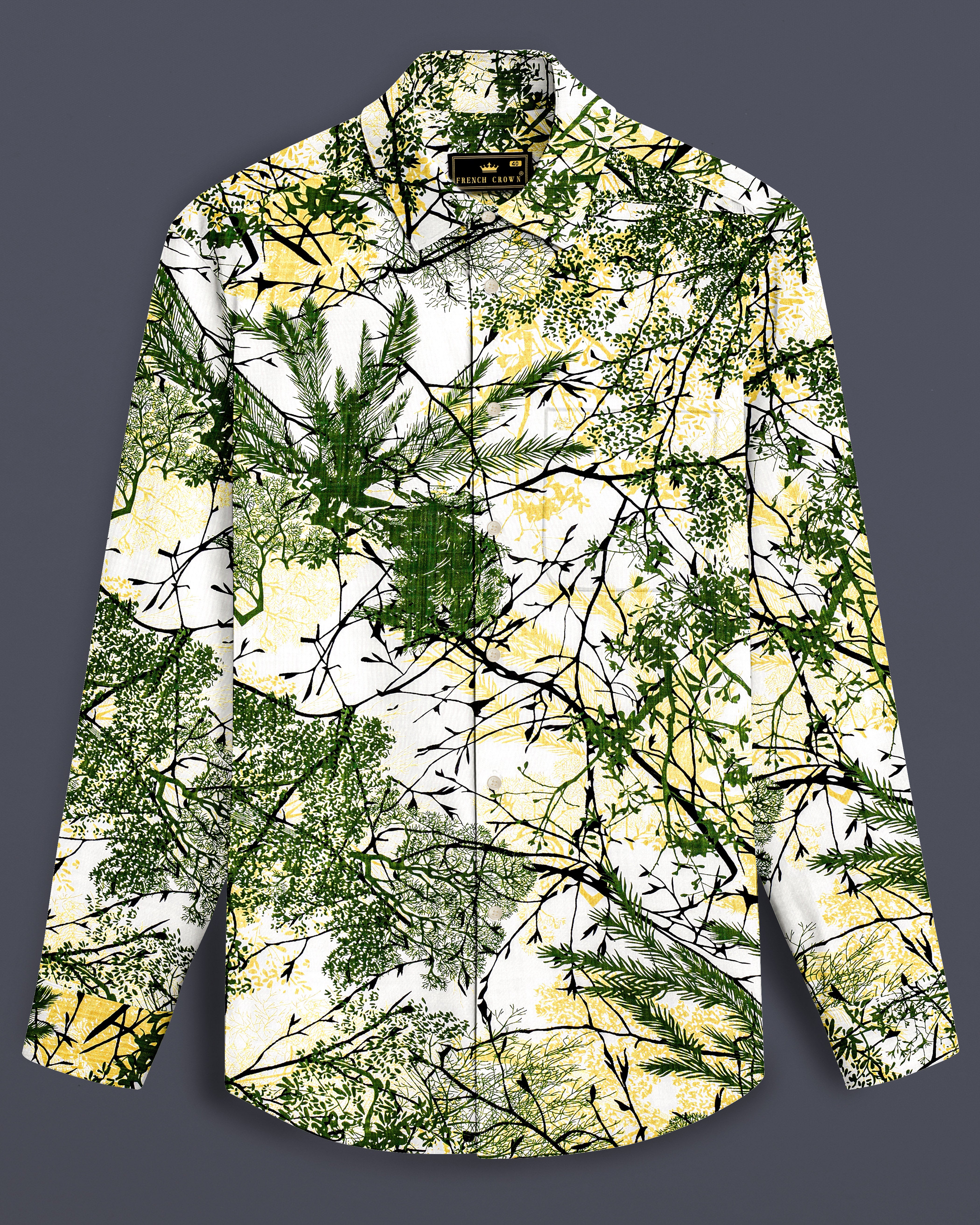 Alpine Fresh-Killarney Green and Bright White Printed Lightweight Premium Cotton Casual Shirt
