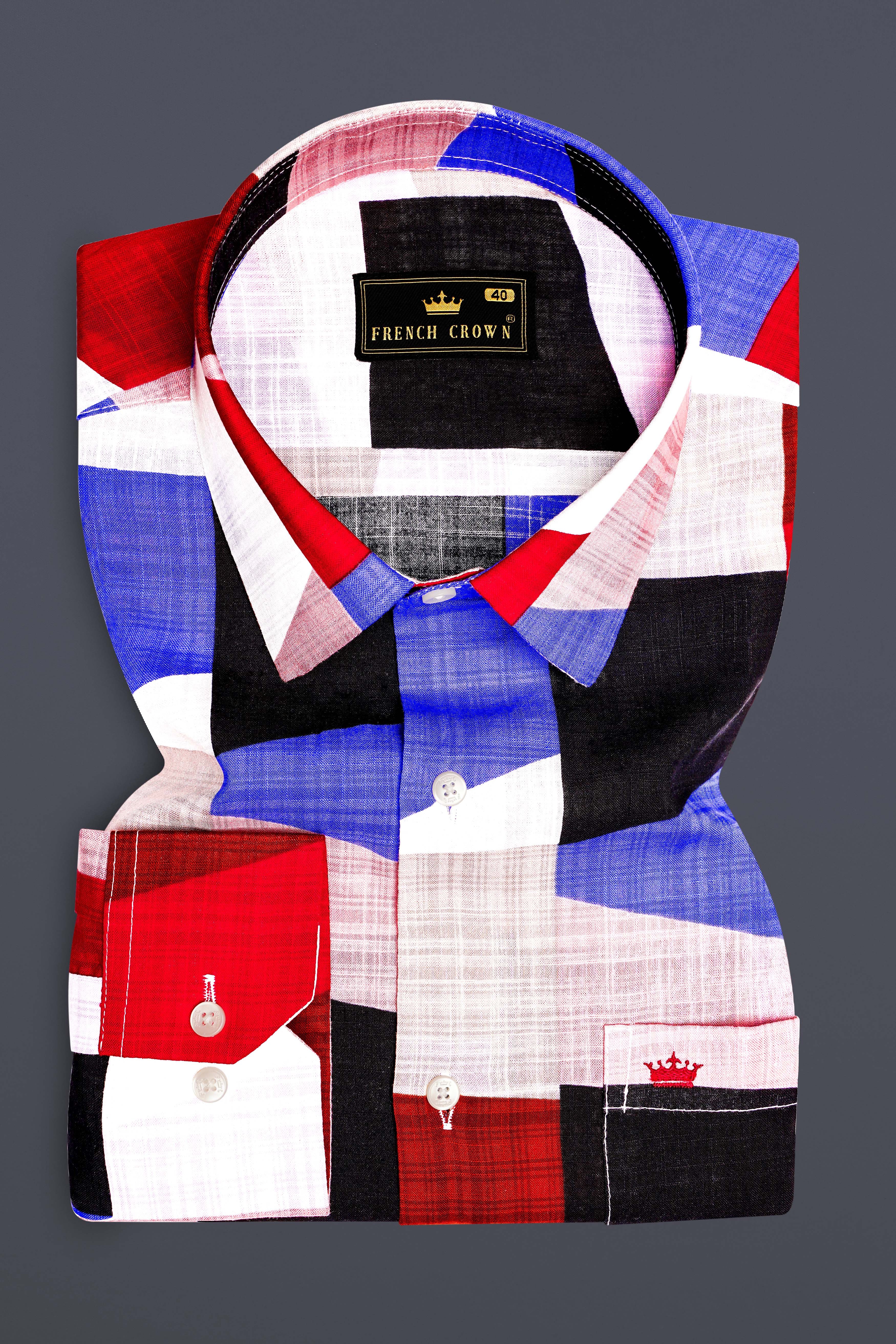 Bright White with Black and Jasper Red Funky Printed Lightweight Premium Cotton Multicolor Casual Shirt