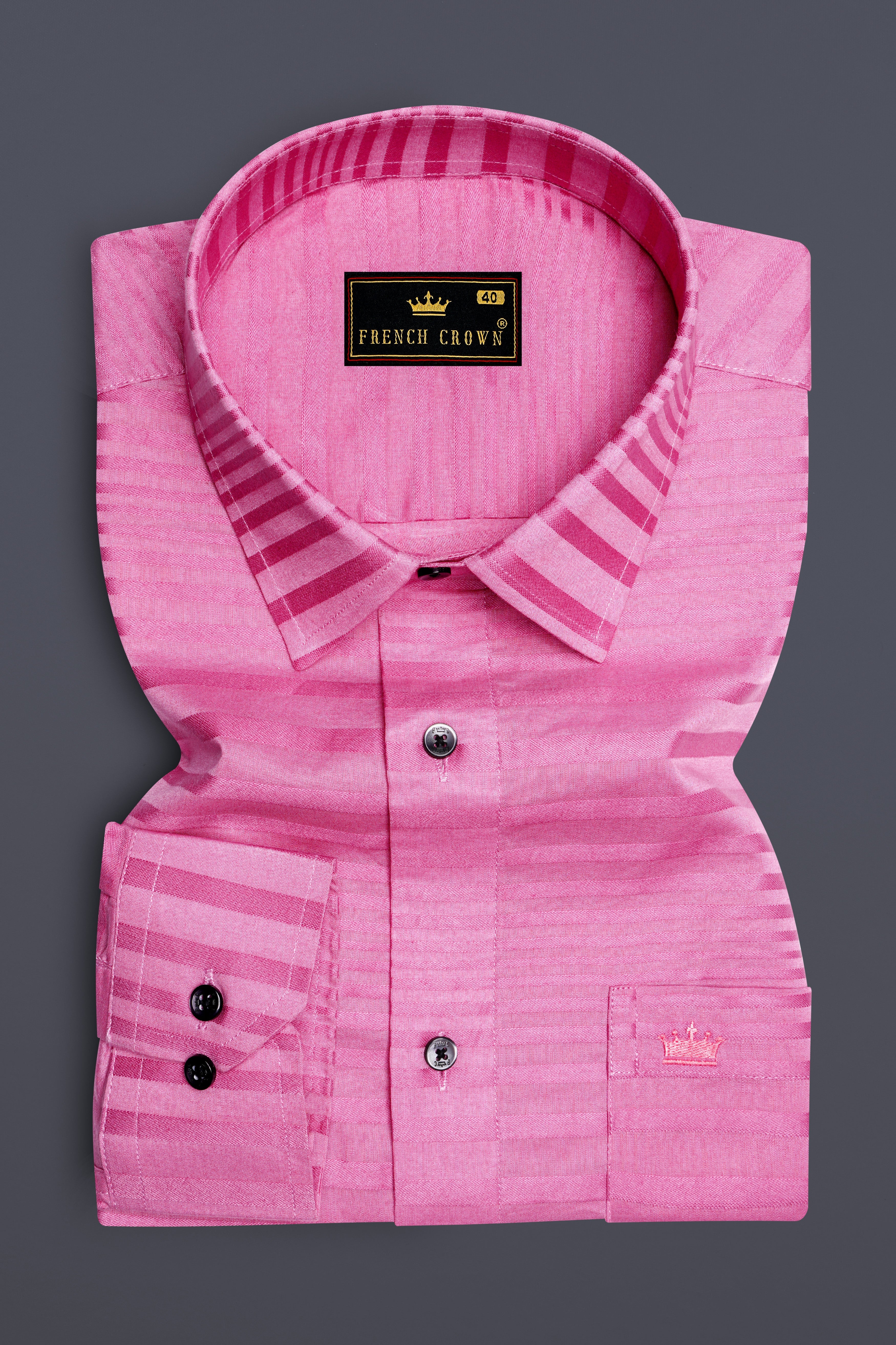 Lilac Bloom-Viola Pink Stripes Jacquard Textured Premium Cotton Dress Shirt