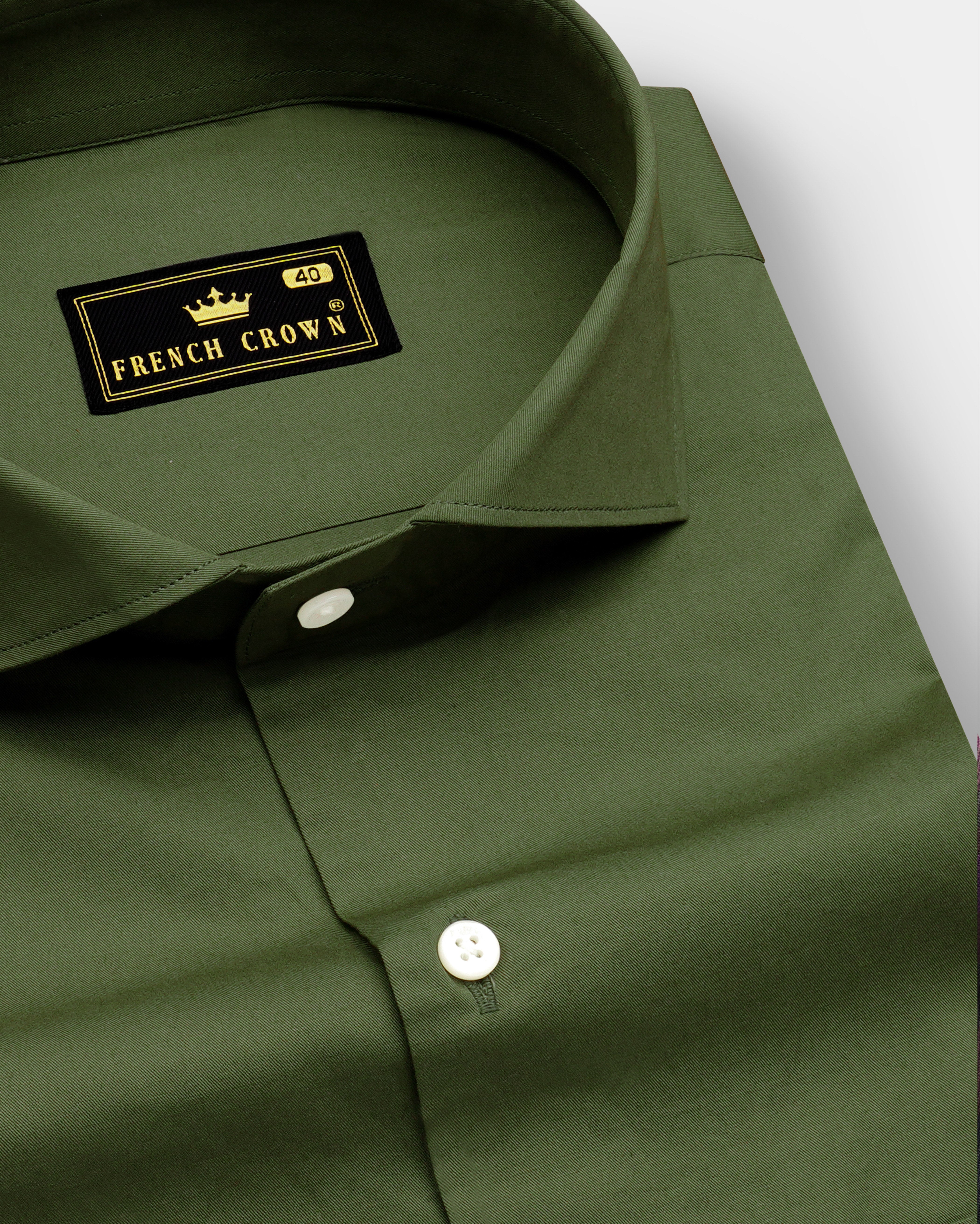 Verdant Veil-Thatch Green Solid Subtle Sheen Super Soft Premium Cotton Dress Shirt