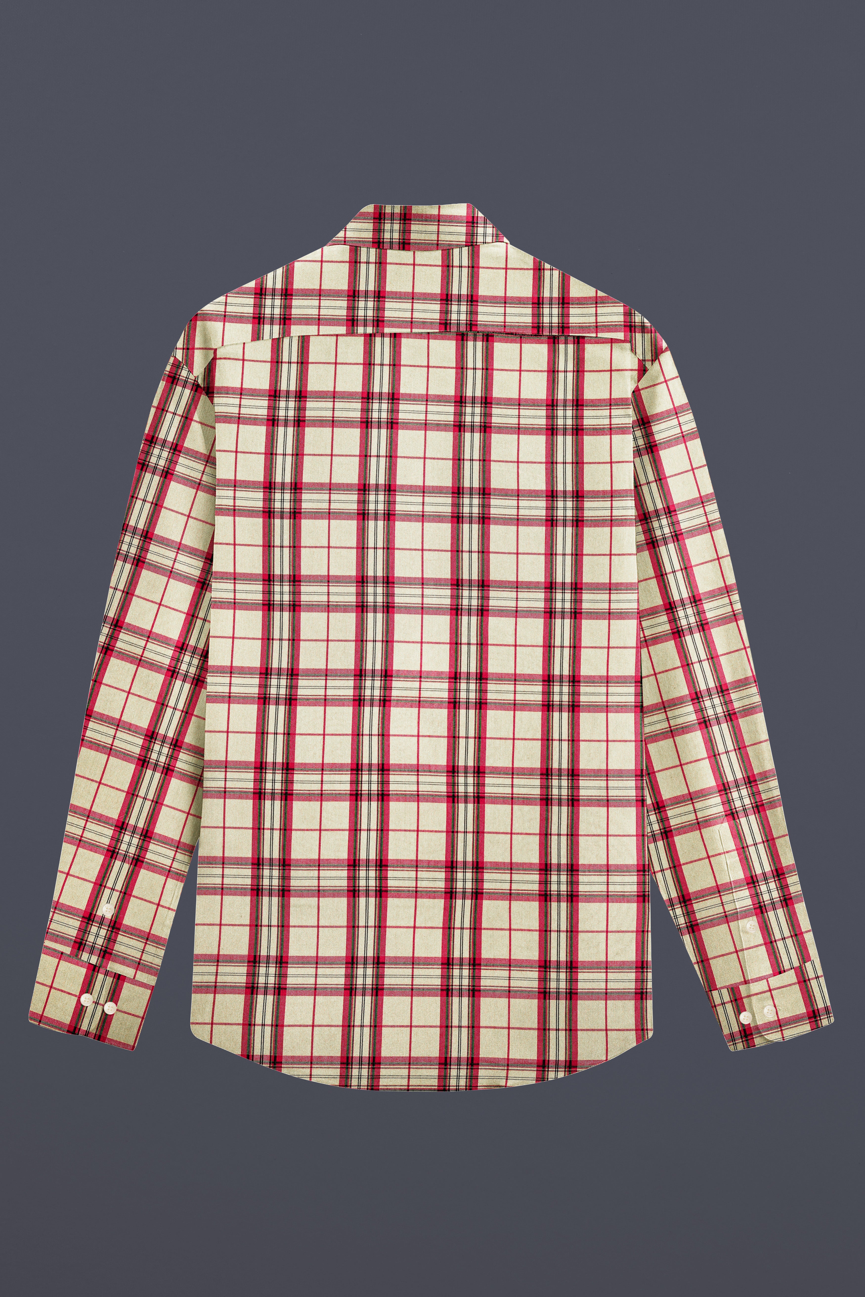 Spring Cream And Brick Pink Plaid Oxford Premium Cotton Semi Formal Designer Shirt