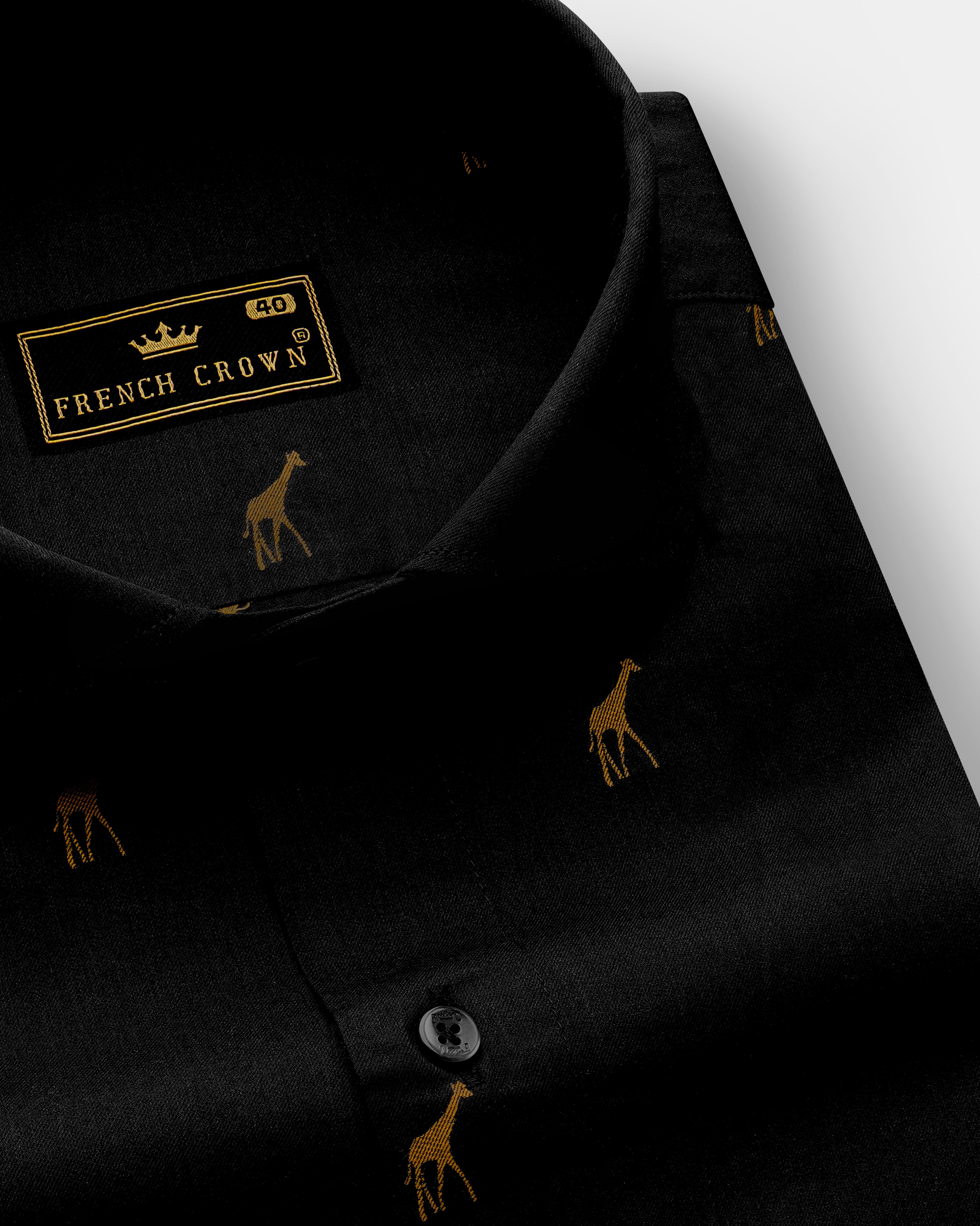 Giraffe Mystique-Jade Black Jacquard Butta Textured Premium Cotton Dress Shirt