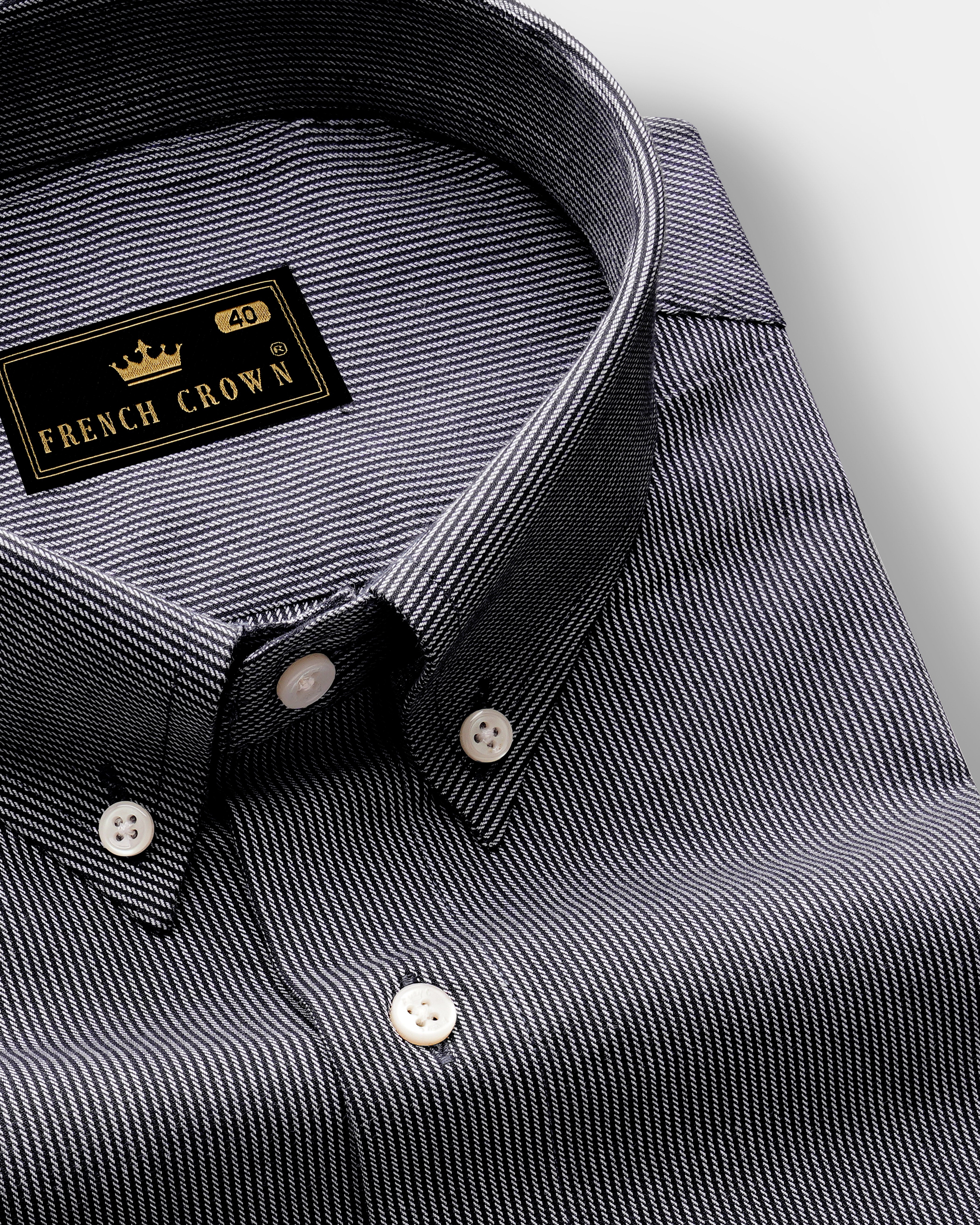 Ashmark-Gravel Gray Stripes Dobby Textured Premium Giza Cotton Dress Shirt