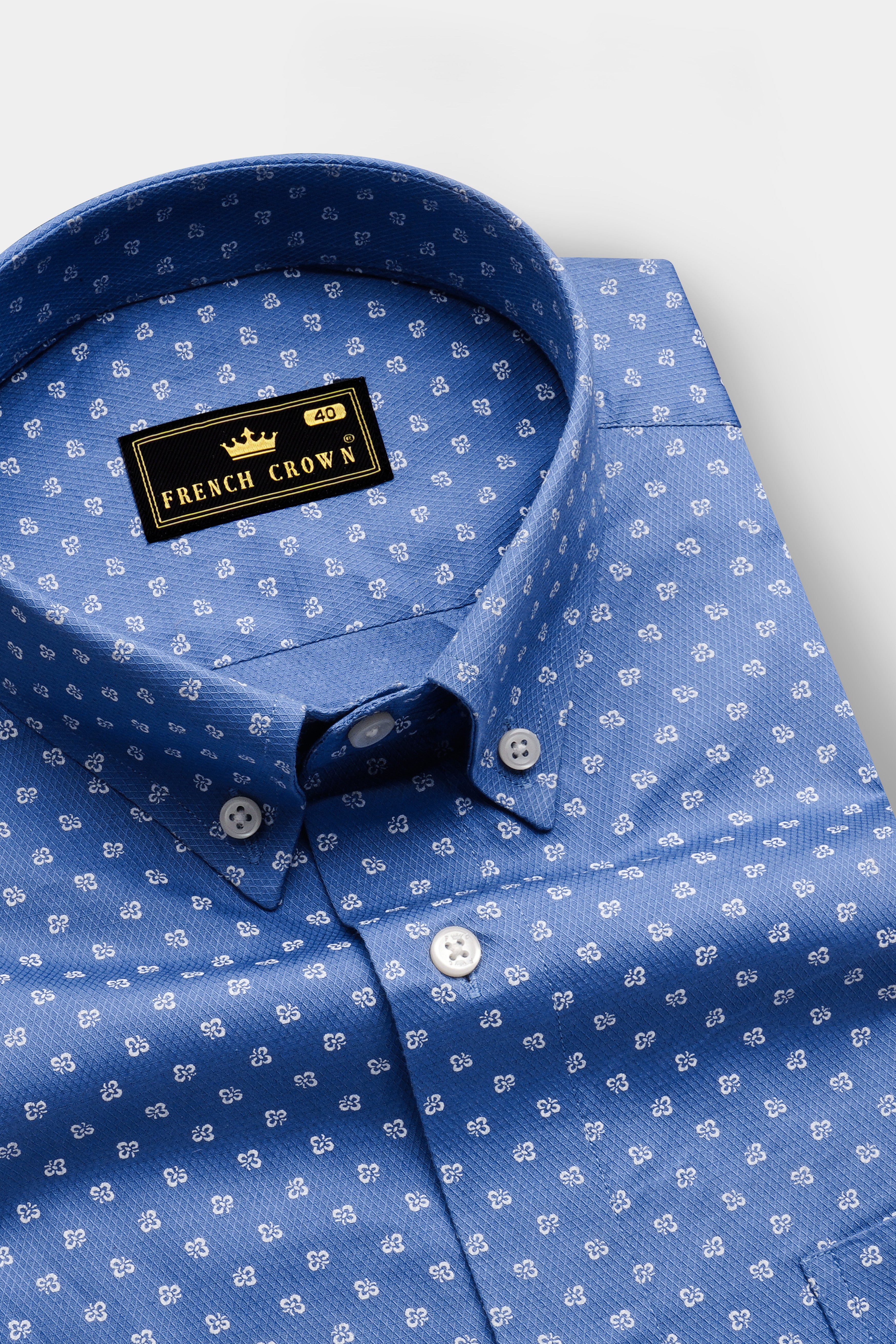 Dusty Blue Dobby Textured Premium Giza Cotton Shirt