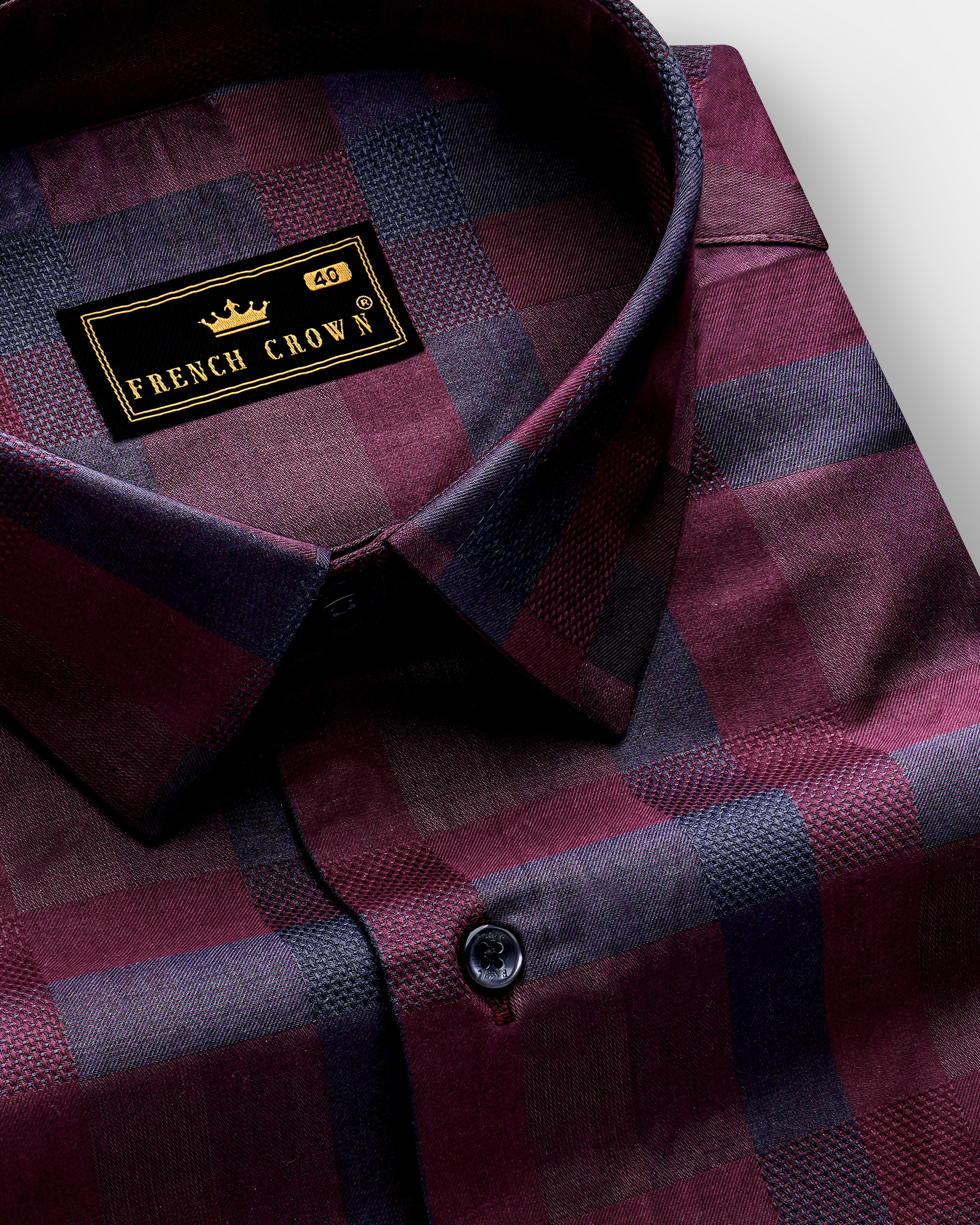 Purply Blue with Magenta Red Plaid Jacquard Premium Cotton Shirt