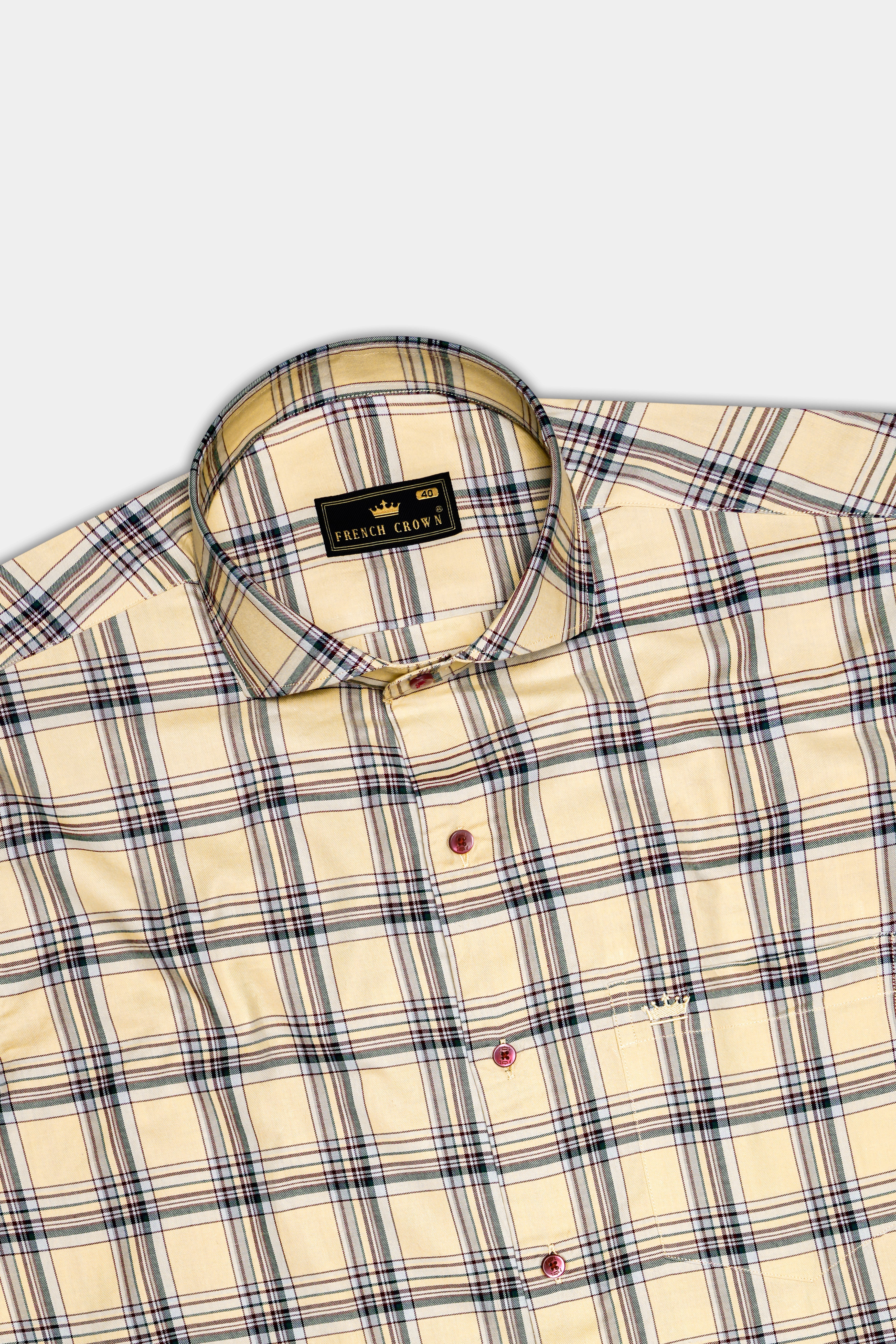 Yellowish Orange with Green Cyan Checks Plaid Twill Premium Cotton Shirt
