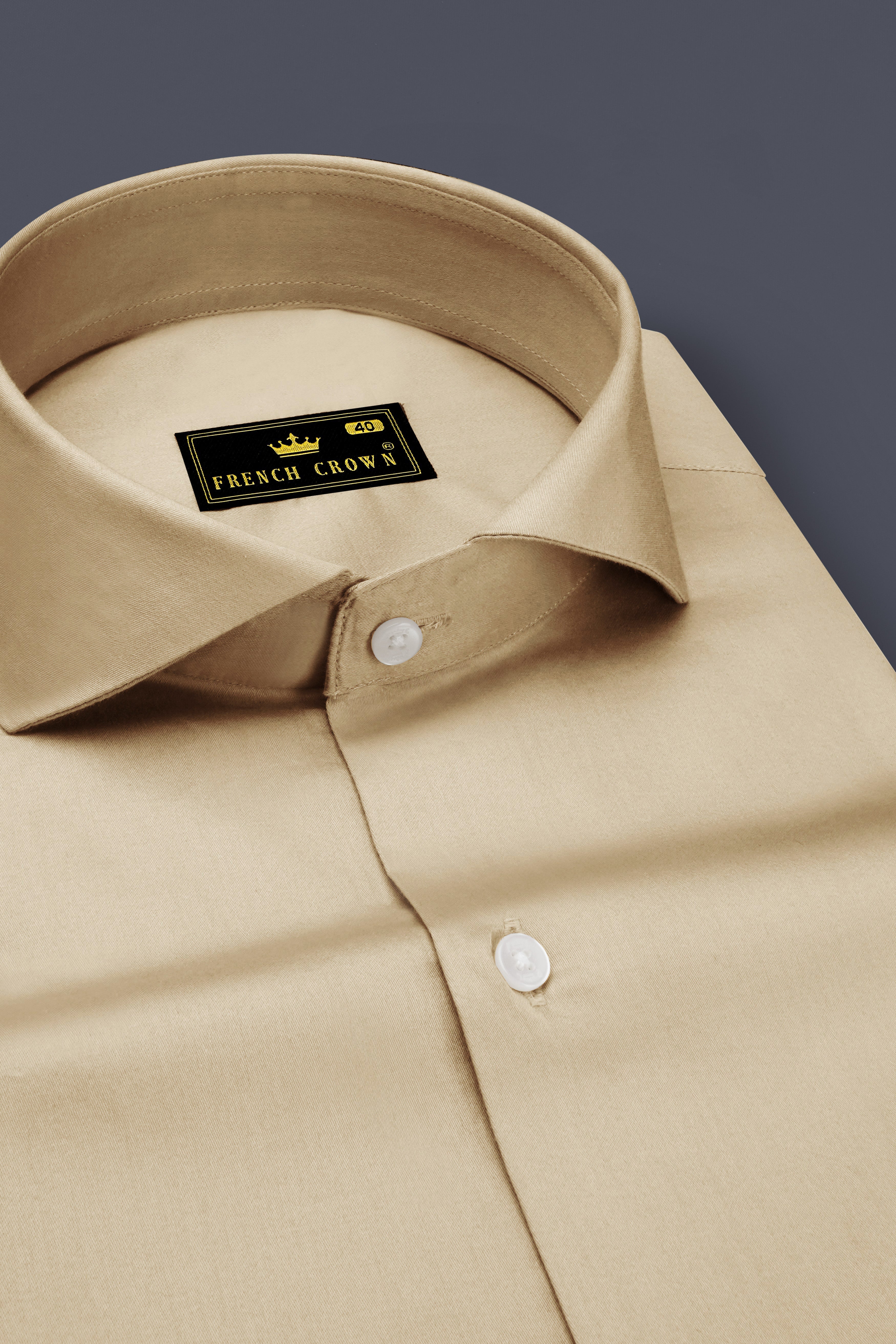 Vanilla-Almond Cream Subtle Sheen Super Soft Premium Cotton Cut Away Collar Dress Shirt