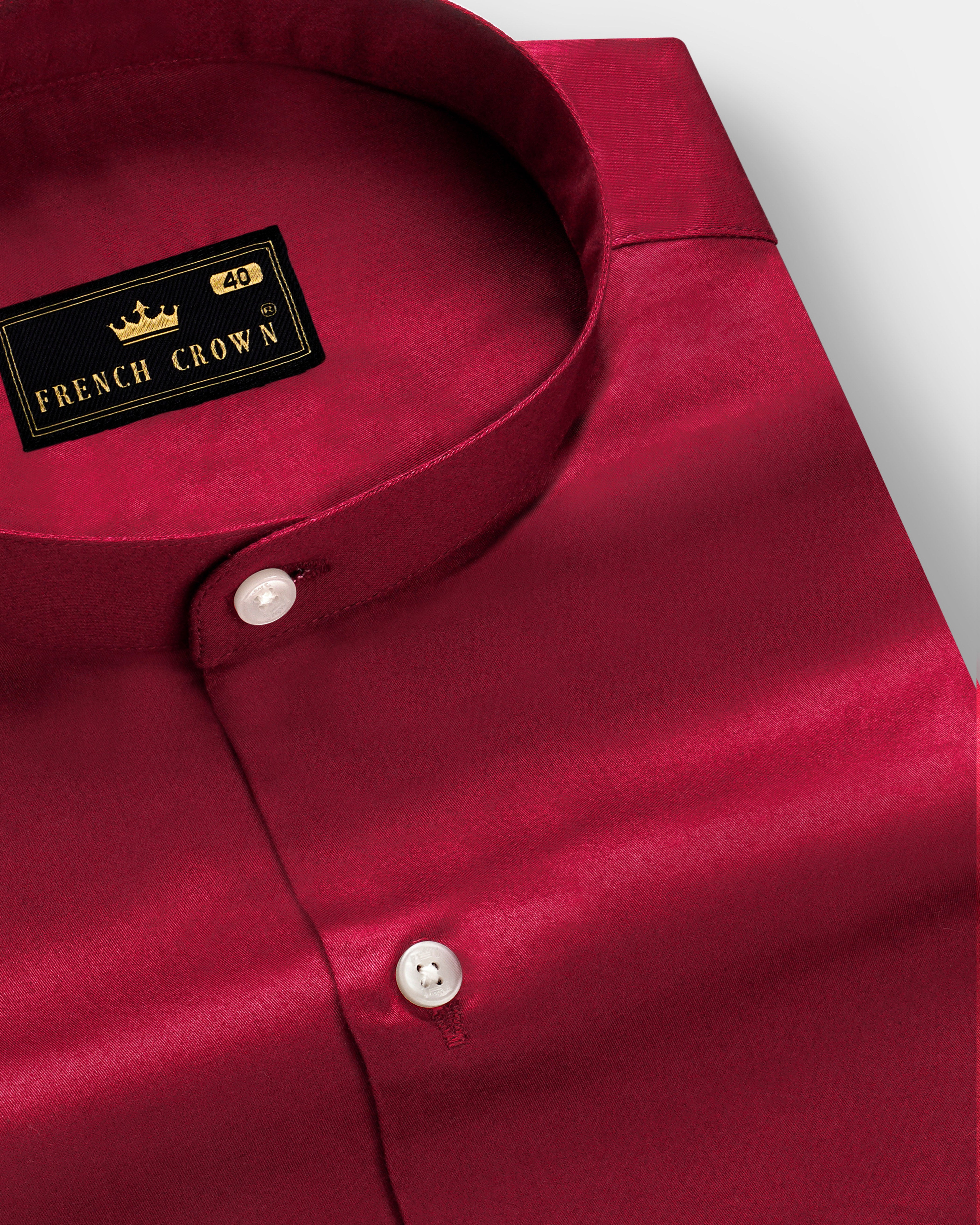 Majestic Ruby-Venetian Red Solid Subtle Sheen Super Soft Premium Cotton Semi Formal Mandarin Collar Shirt