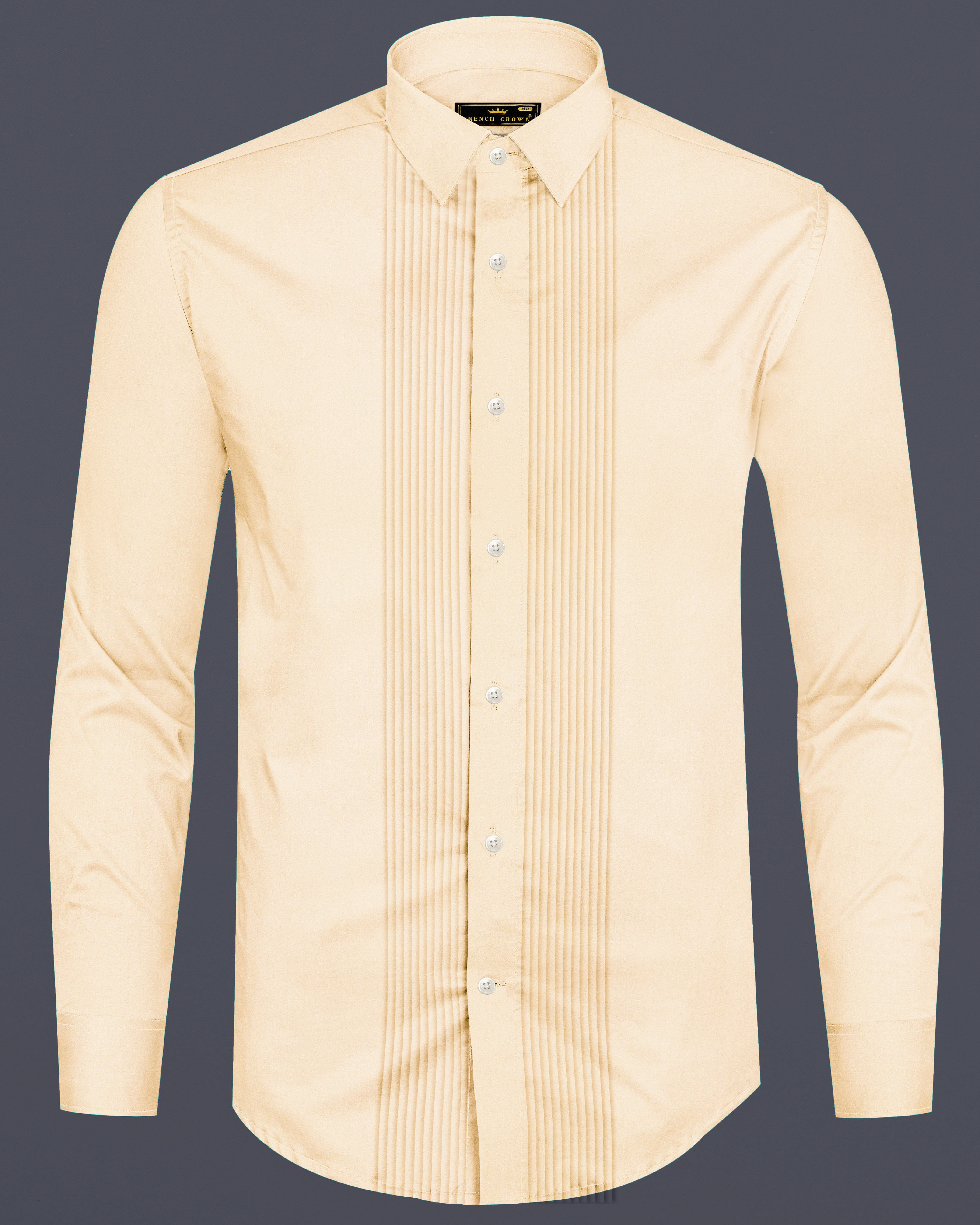 Vanilla-Almond Cream Subtle Sheen Super Soft Premium Cotton Tuxedo Shirt