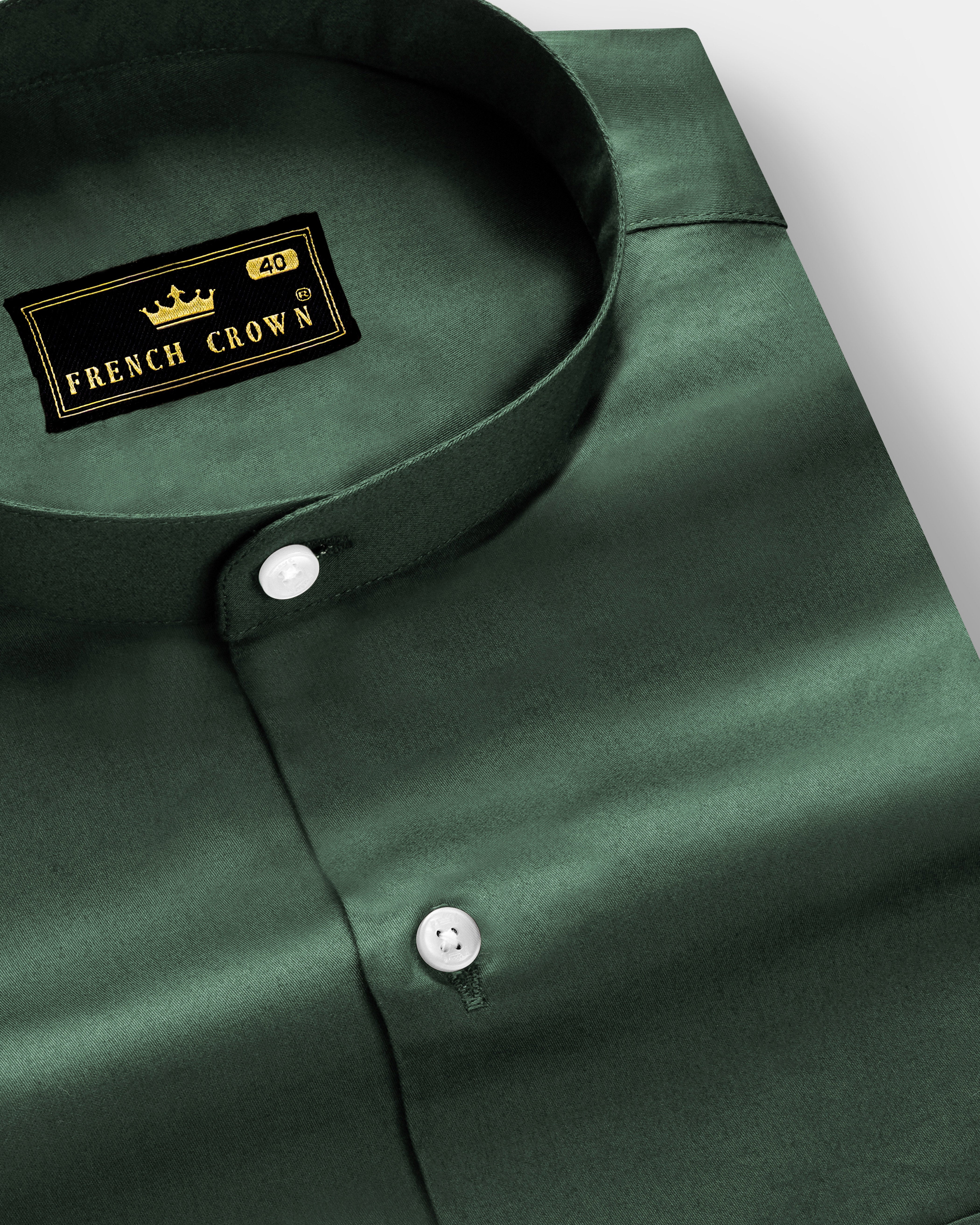 Aurora-Lunar Green Solid Subtle Sheen Super Soft Premium Cotton Semi Formal Mandarin Collar Shirt