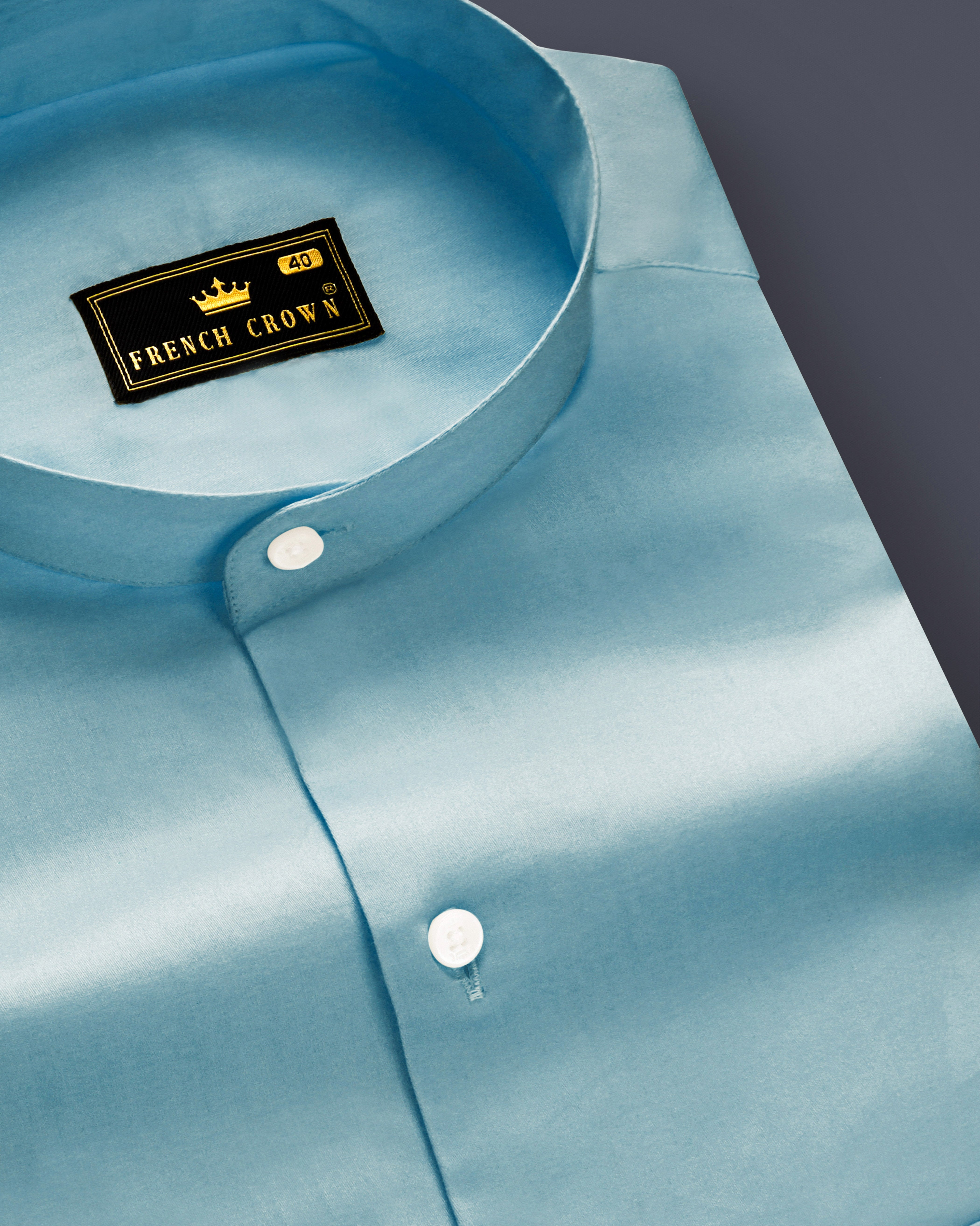 Azure Mist-Cyan Opaque Blue Subtle Sheen Super Soft Premium Cotton Semi Formal Mandarin Collar Shirt