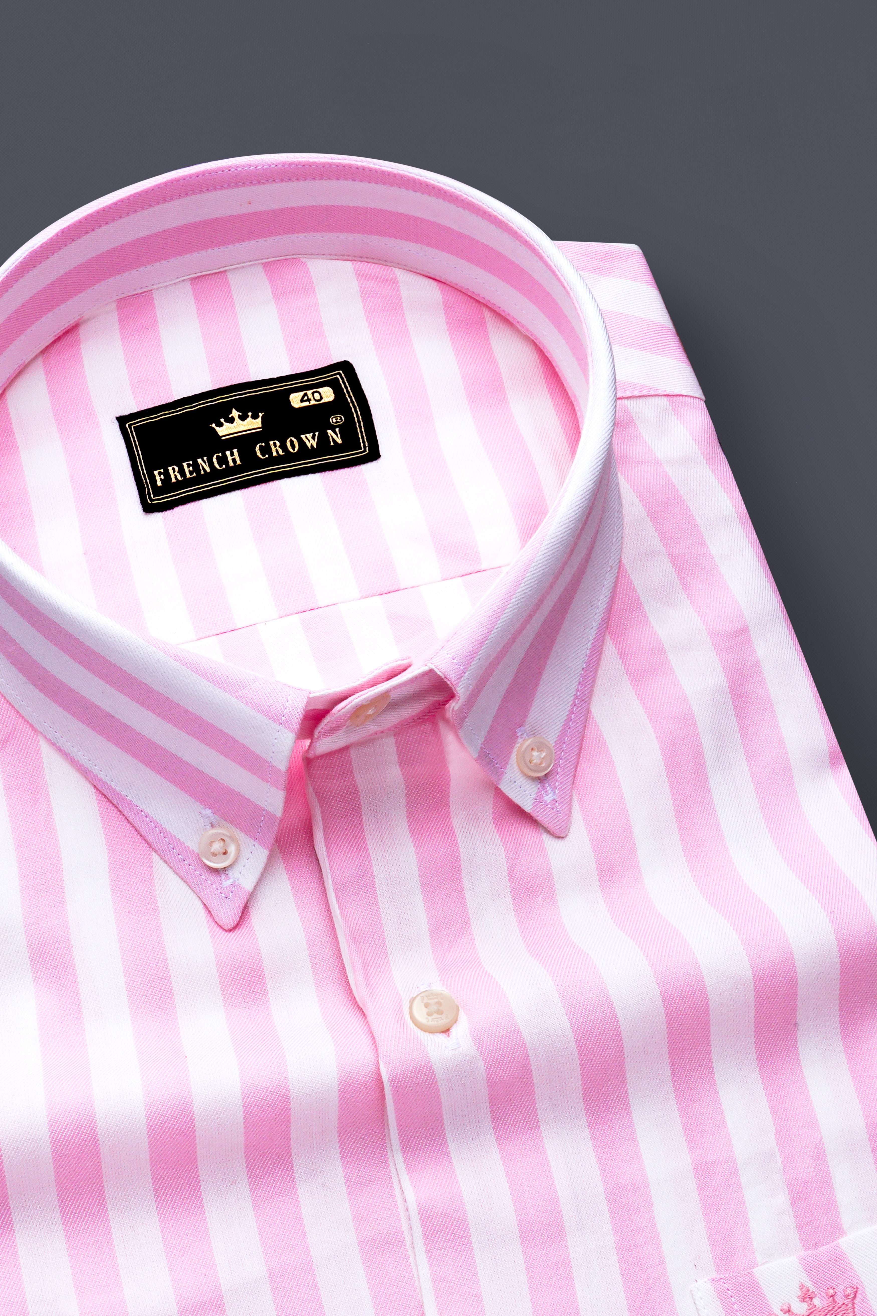 Raddish Magenta with White Striped Twill Premium Giza Cotton Shirt