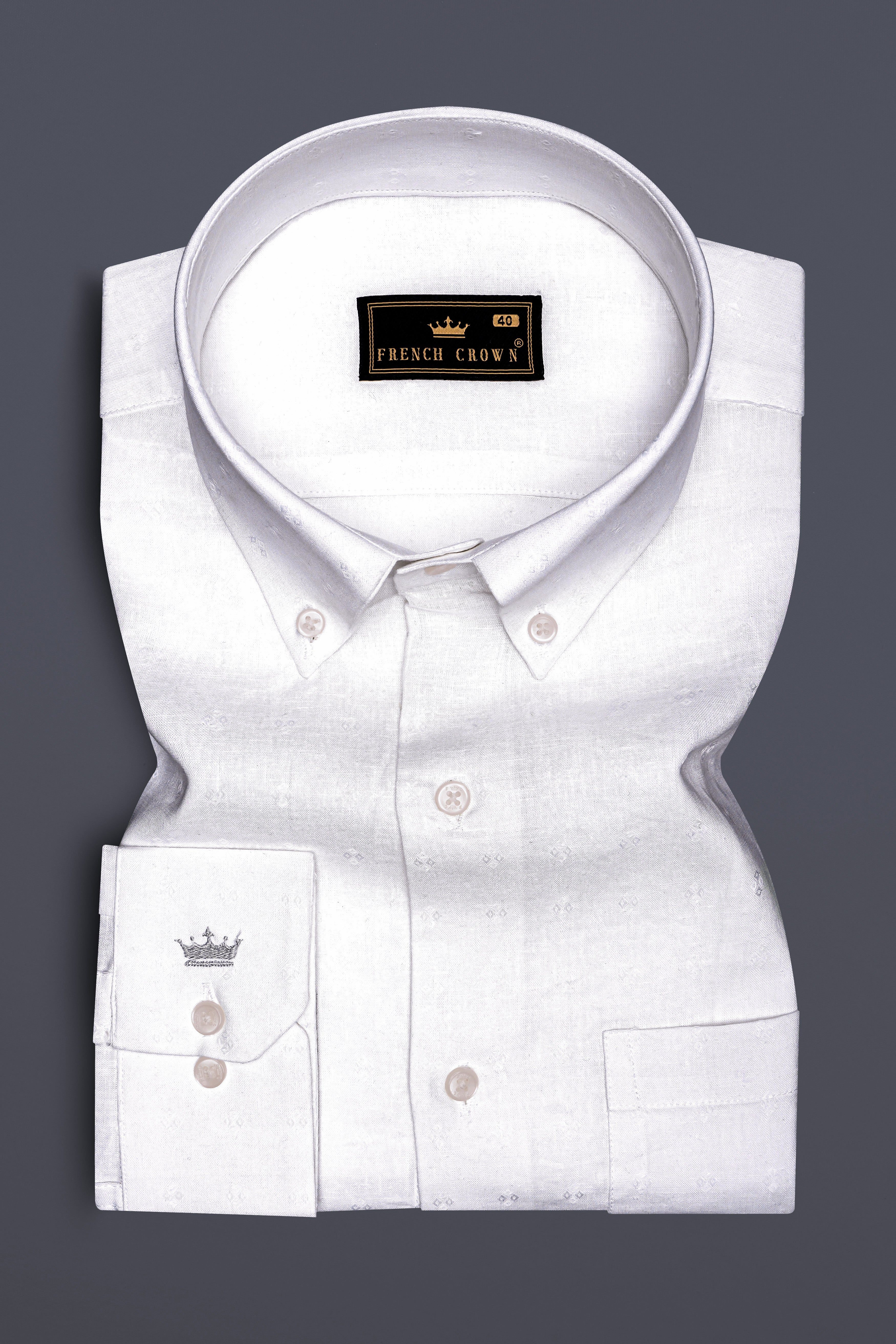Bright White Luxurious Linen Jacquard textured Premium Cotton Shirt