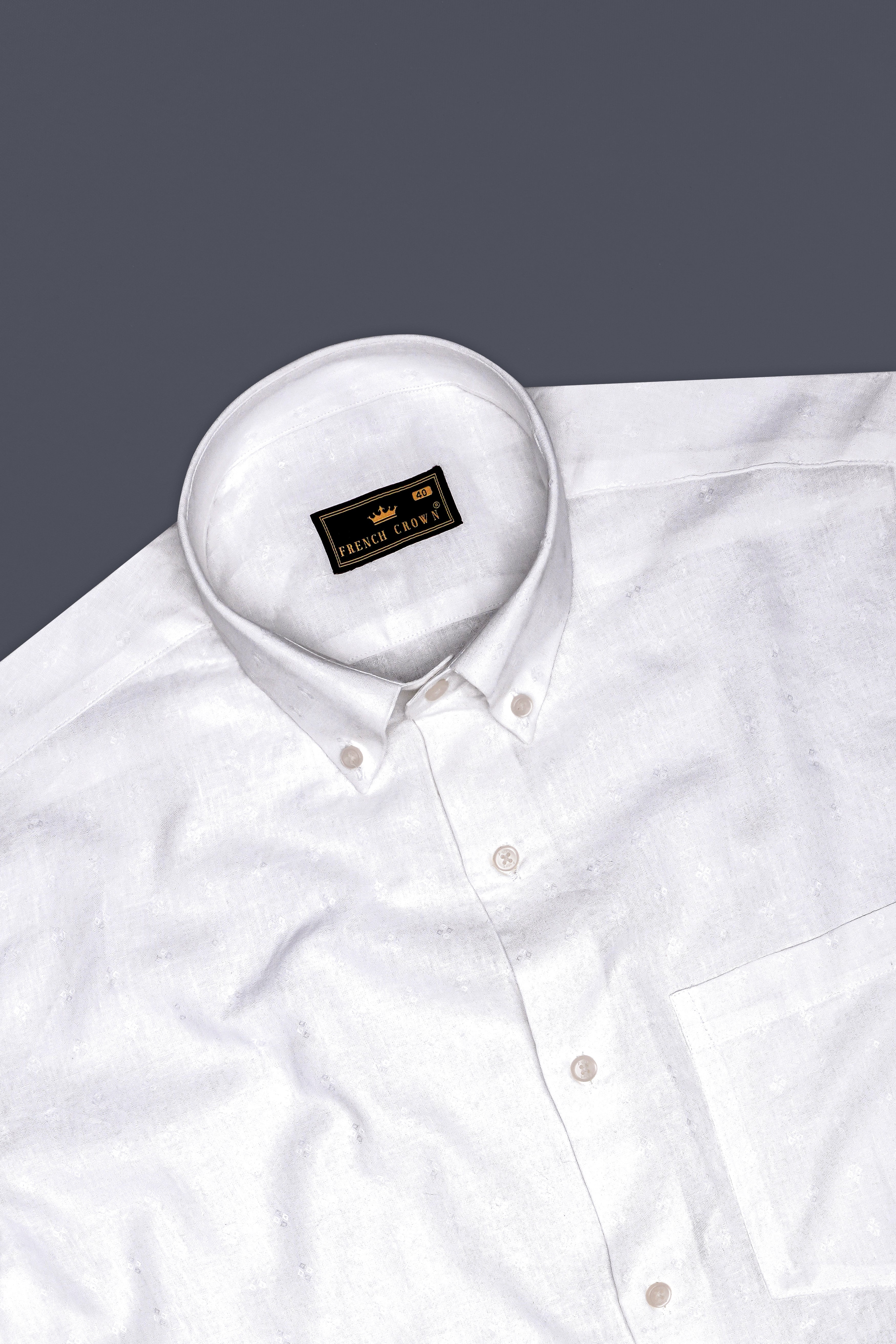 Bright White Luxurious Linen Jacquard textured Premium Cotton Shirt