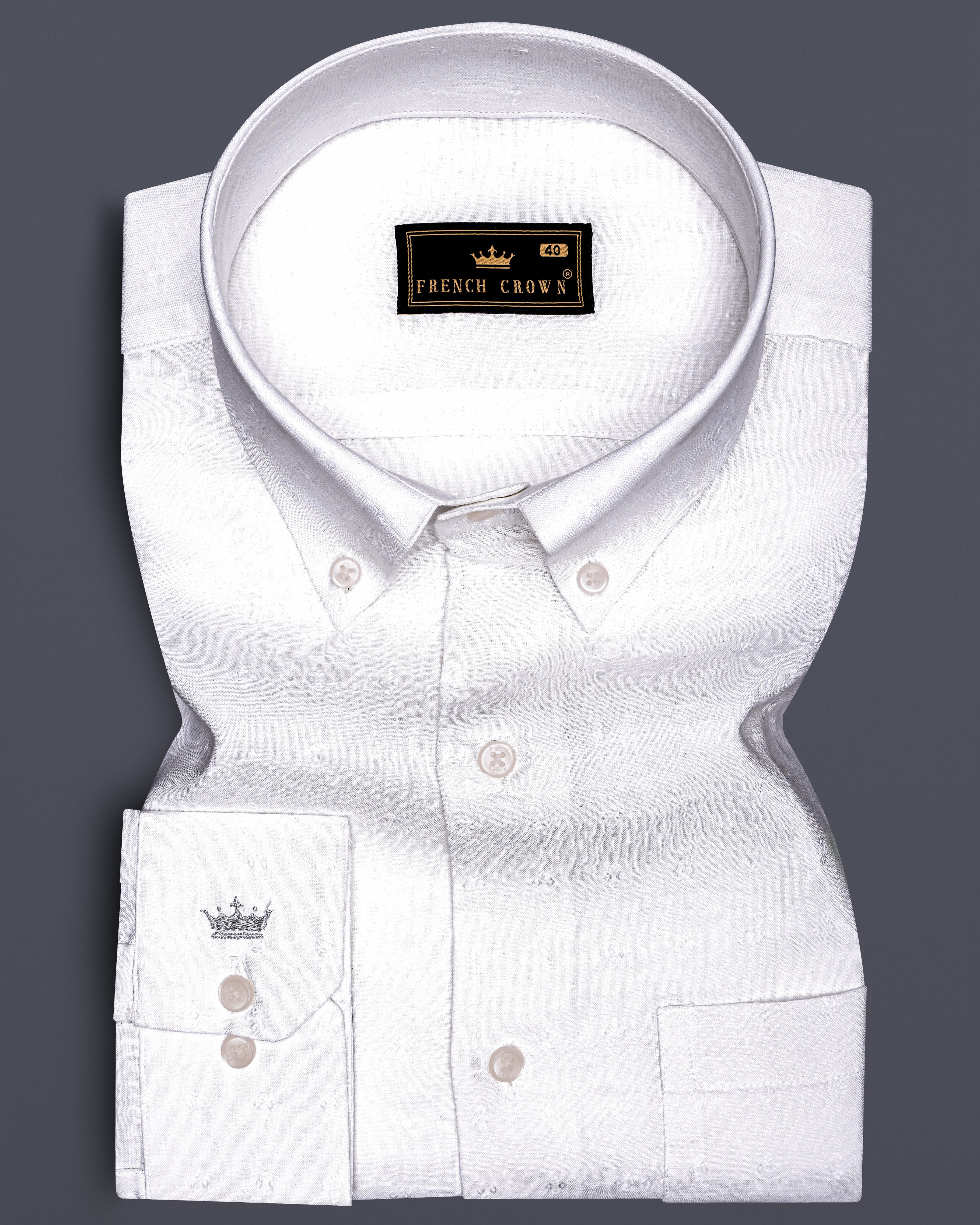 Bright White Luxurious Linen Jacquard textured Premium Cotton Shirt