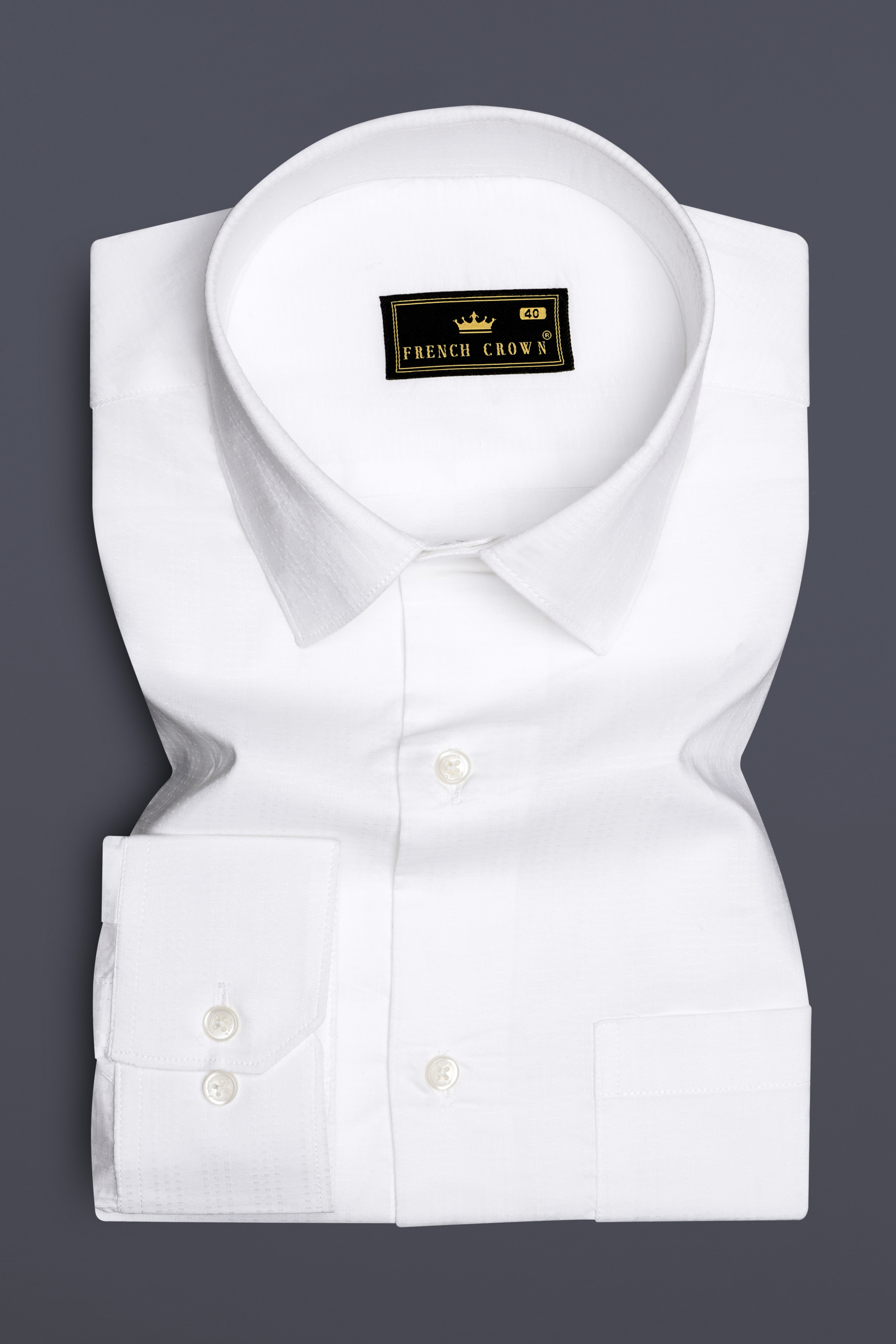 Albique-Bright White Jacquard Textured Premium Cotton Dress Shirt