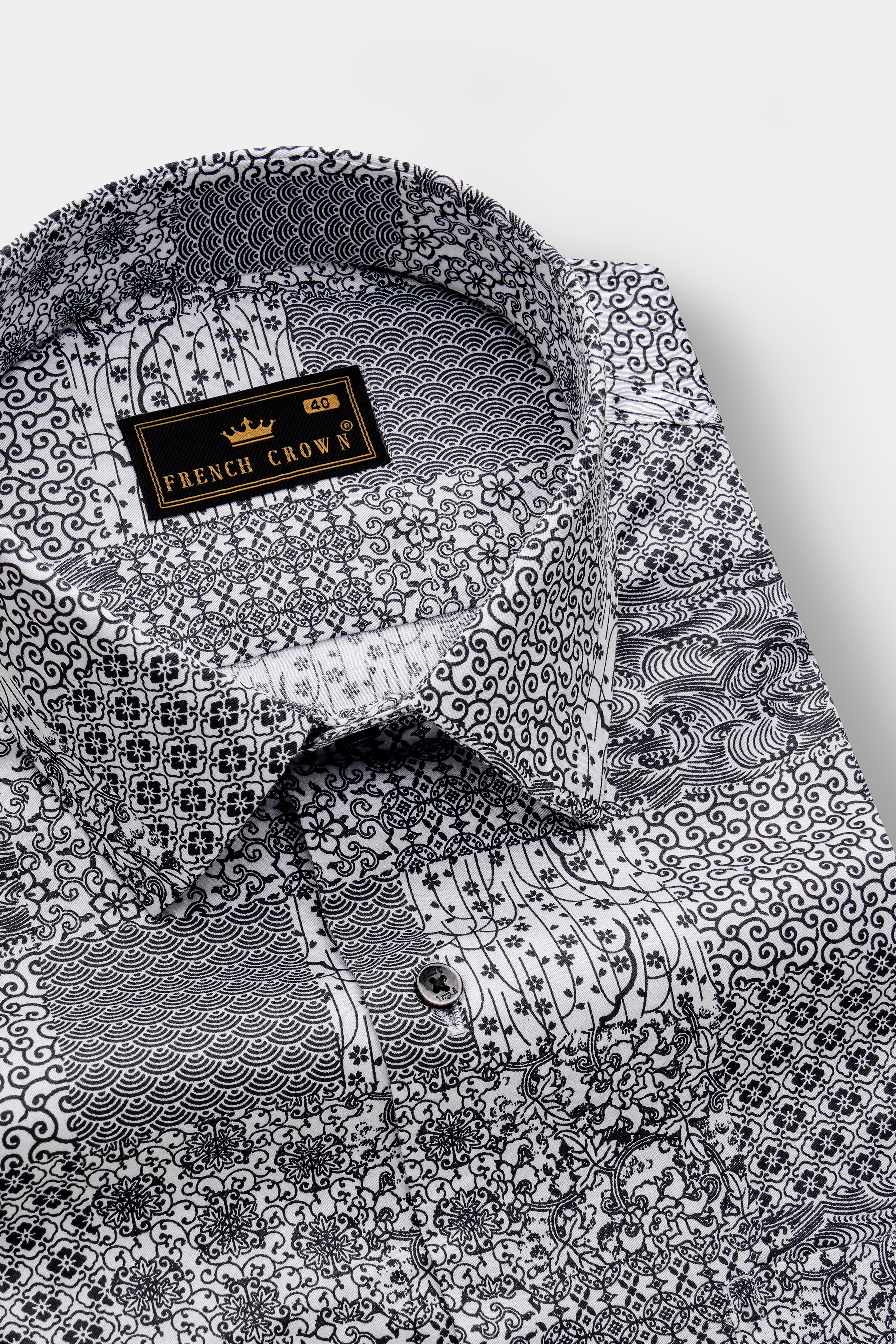 Jade Black And Bright White Printed Subtle Sheen Super Soft Premium Cotton Casual Shirt