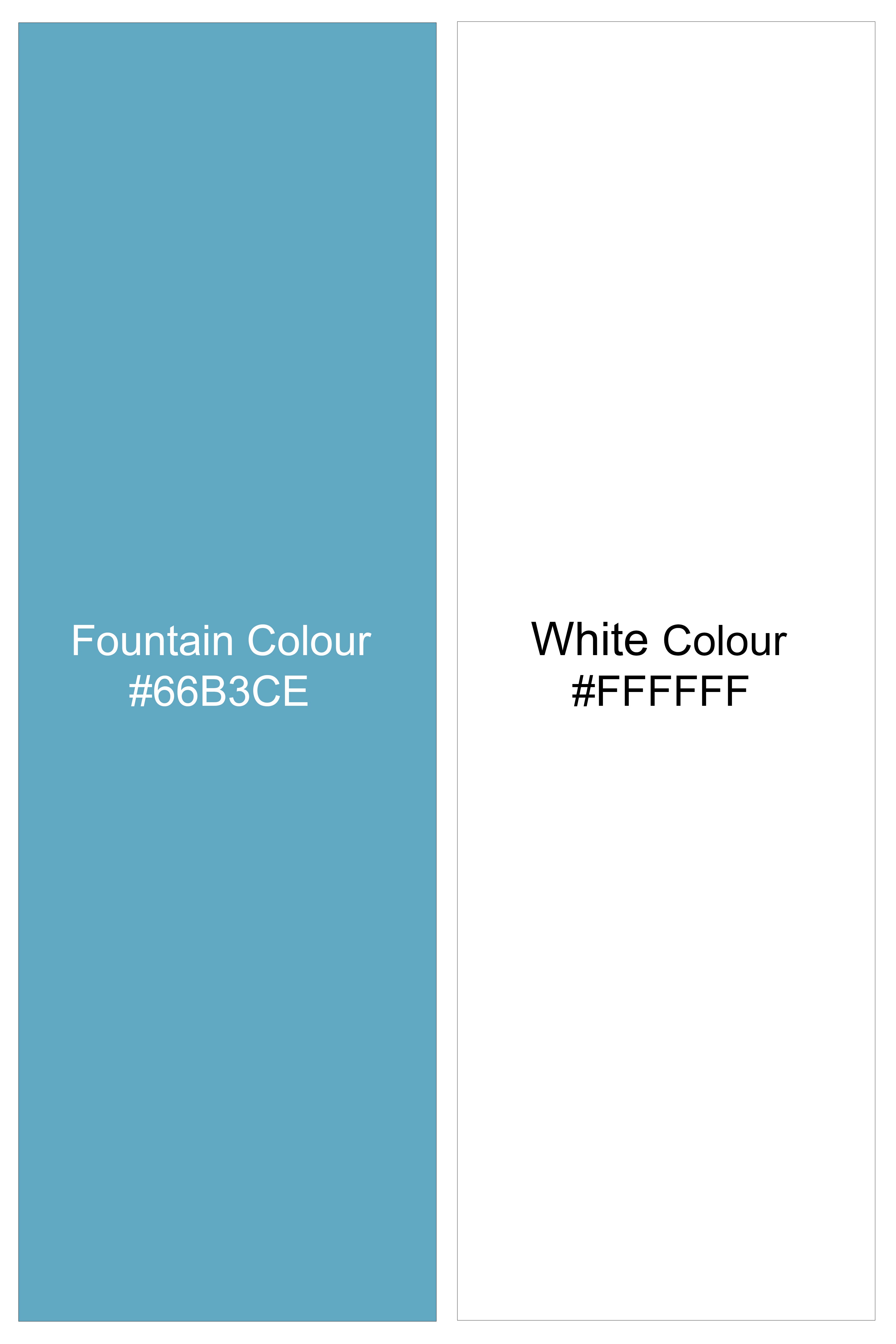 Vinterra-Fountain Blue And Bright White Vineyard Printed Twill Premium Cotton Casual Shirt