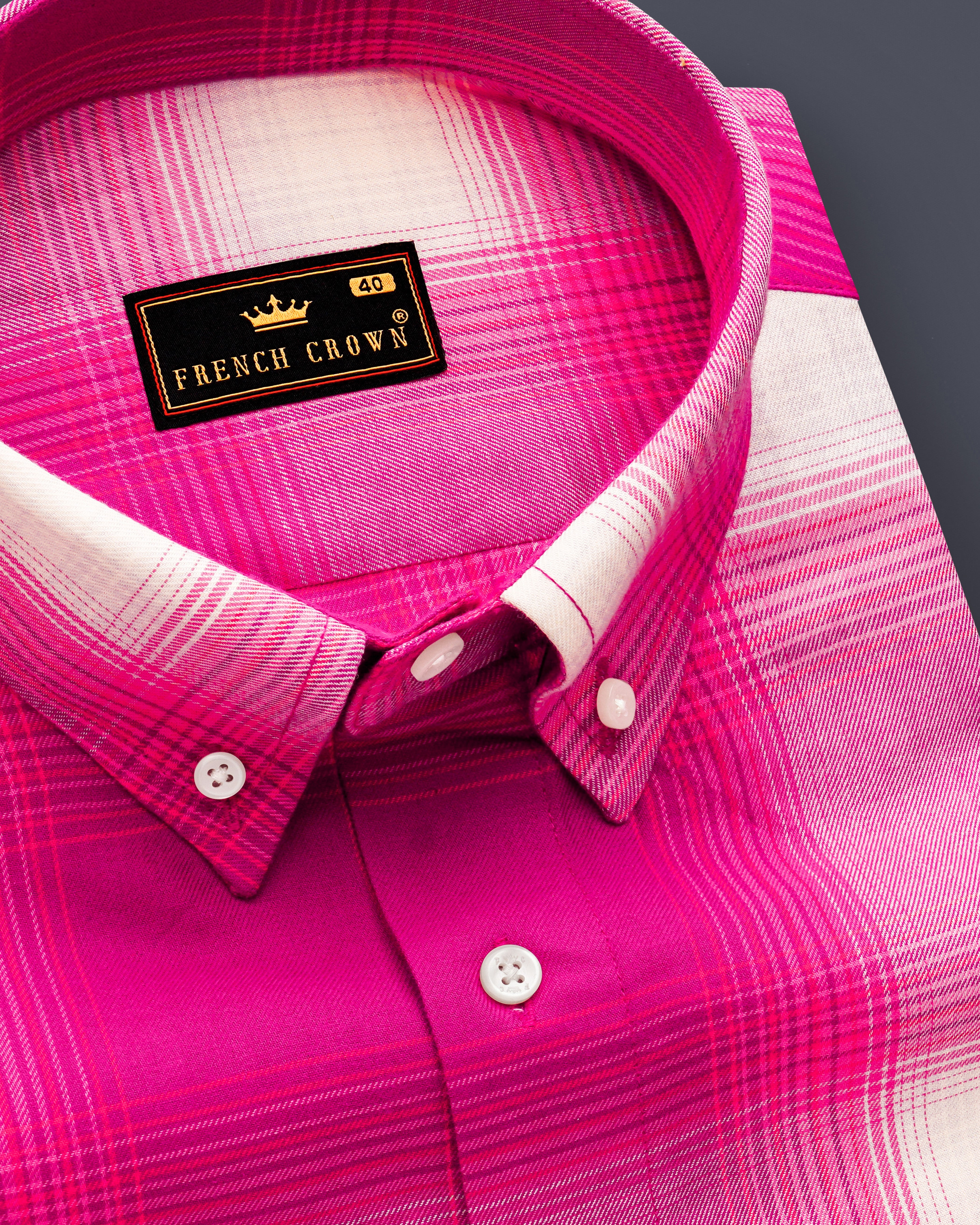 cerise dress shirts Ruzetta-Vivid Cerise Pink Plaid Subtle Sheen Super Soft Premium Cotton Casual Shirt