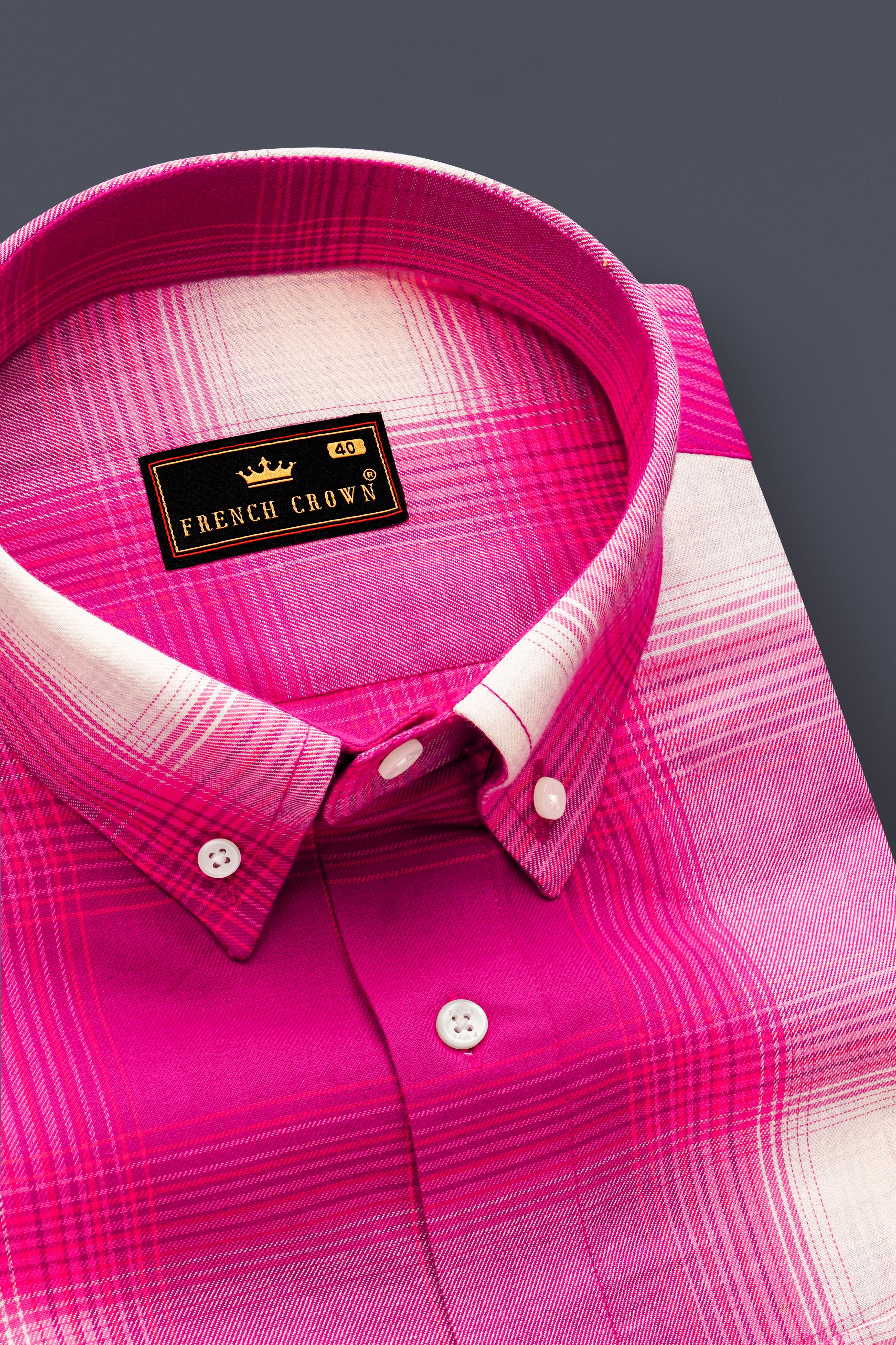 Vivid Cerise Pink Plaid Subtle Sheen Super Soft Premium Cotton Casual Shirt