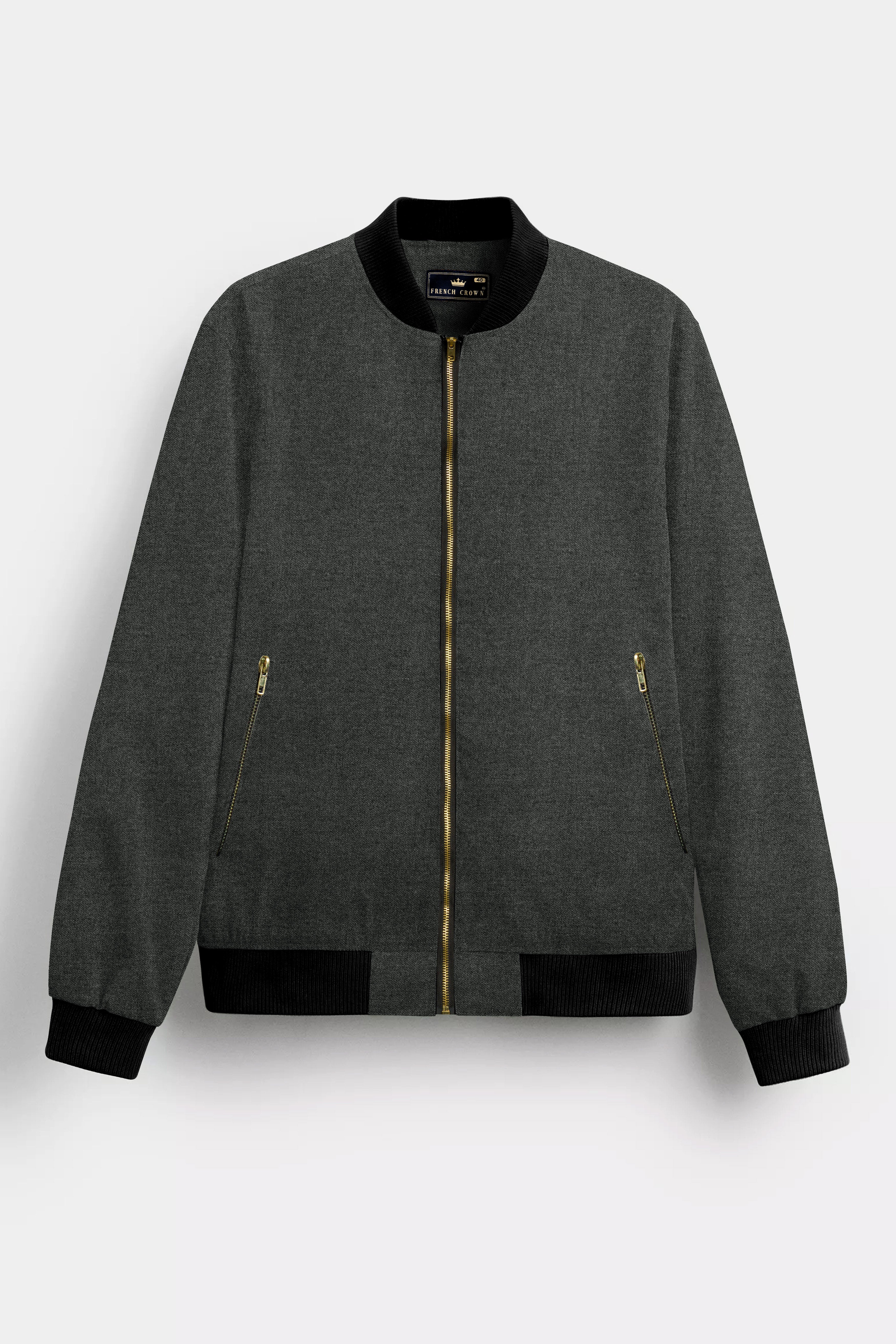 Granite-Tuatara Gray Textured Wool Bomber Jacket