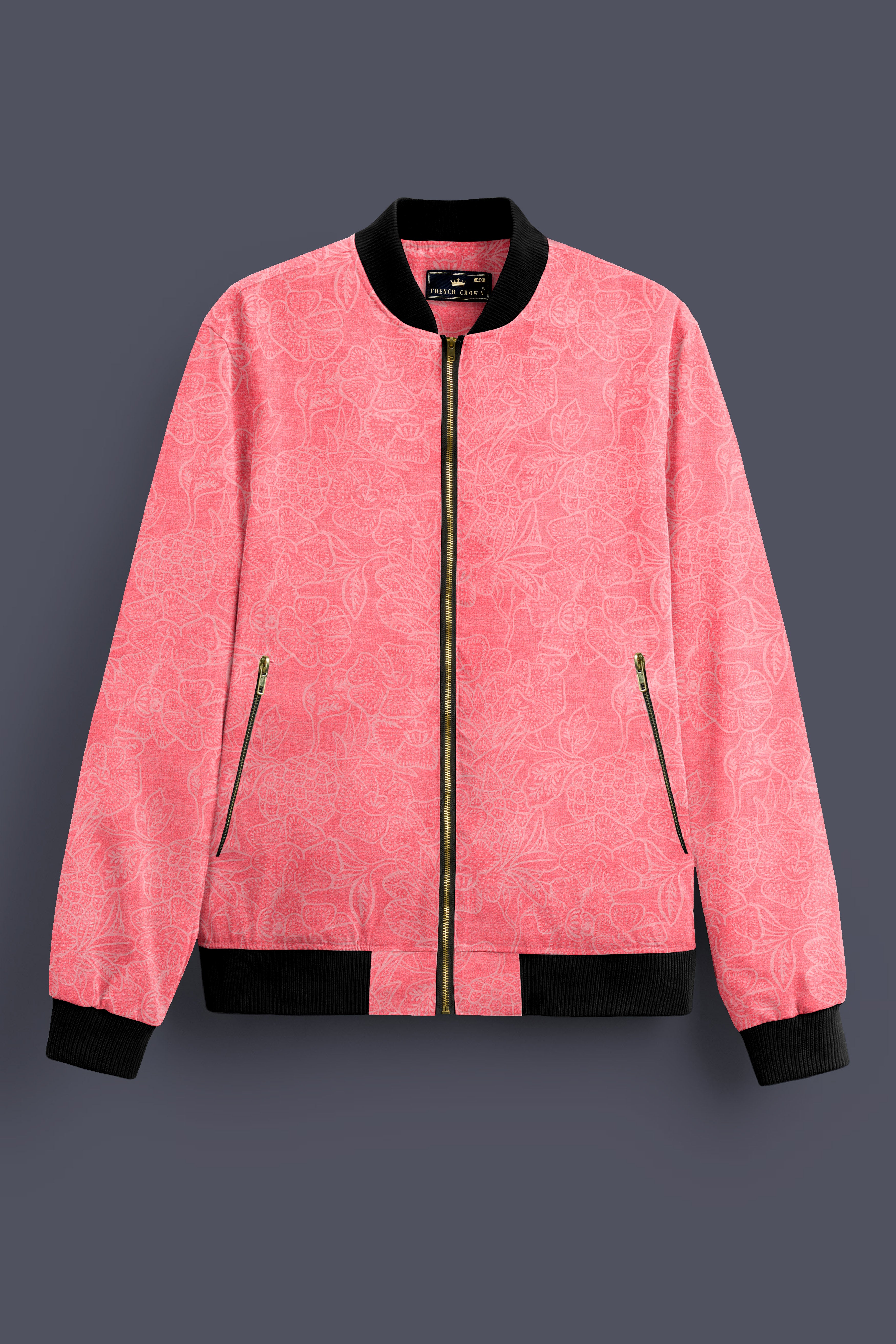 Springtide-Geraldine Pink Floral Printed Premium Cotton Bomber Jacket