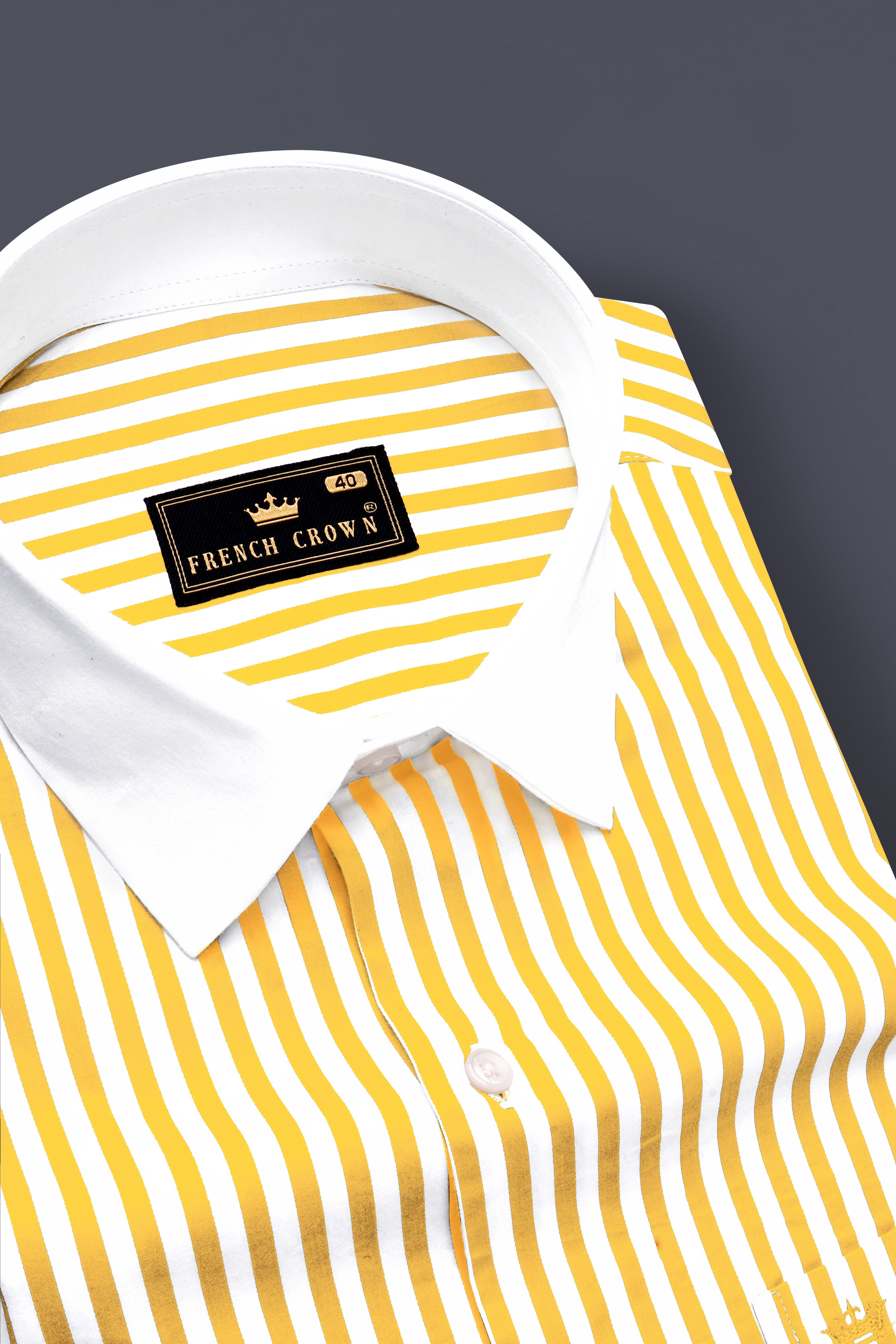 Koromiko Yellow And Bright White Striped Super Soft Premium Cotton Formal White Cuff Collar Shirt
