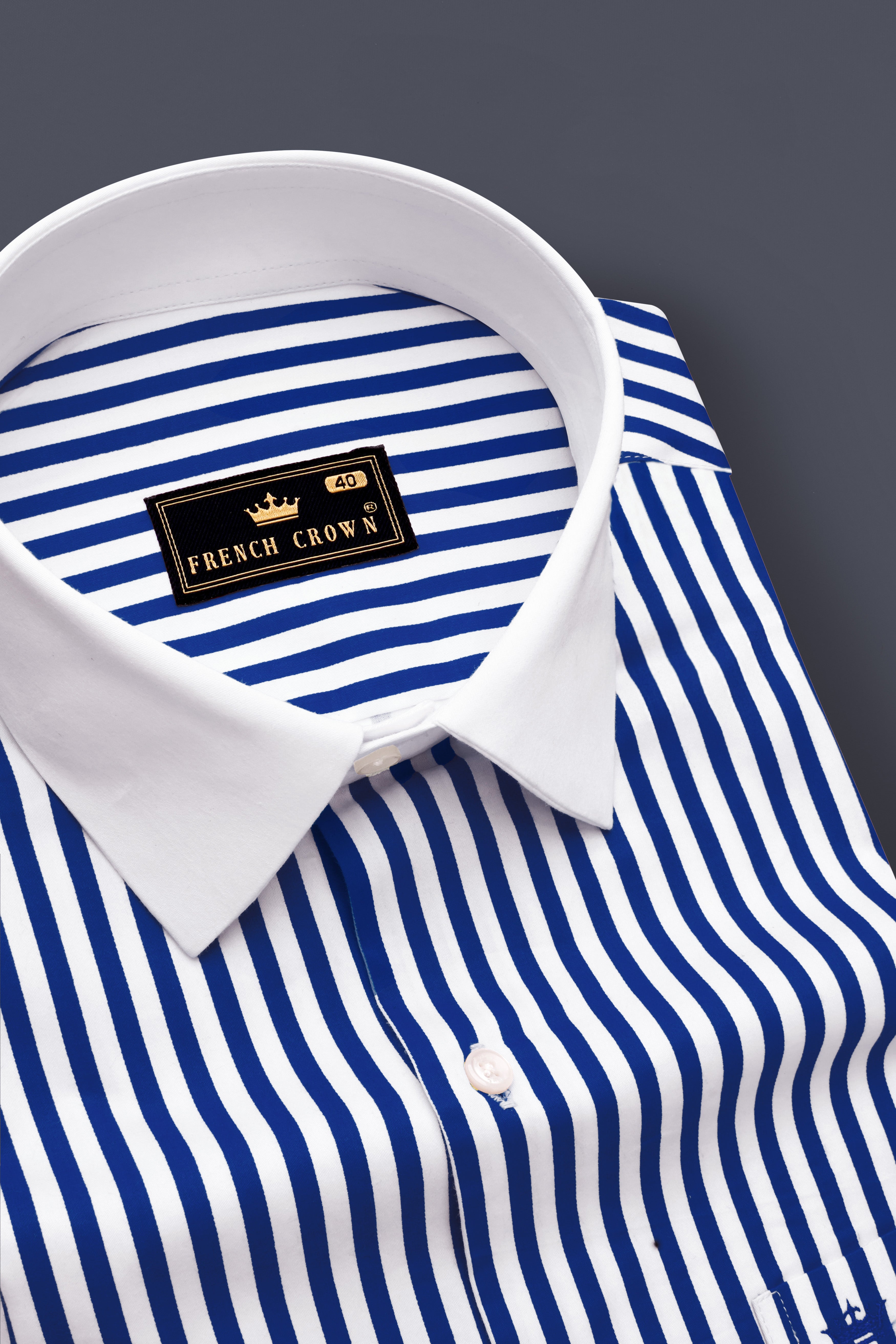 Catalina Blue And Bright White Striped Super Soft Premium Cotton Formal White Cuff Collar Shirt
