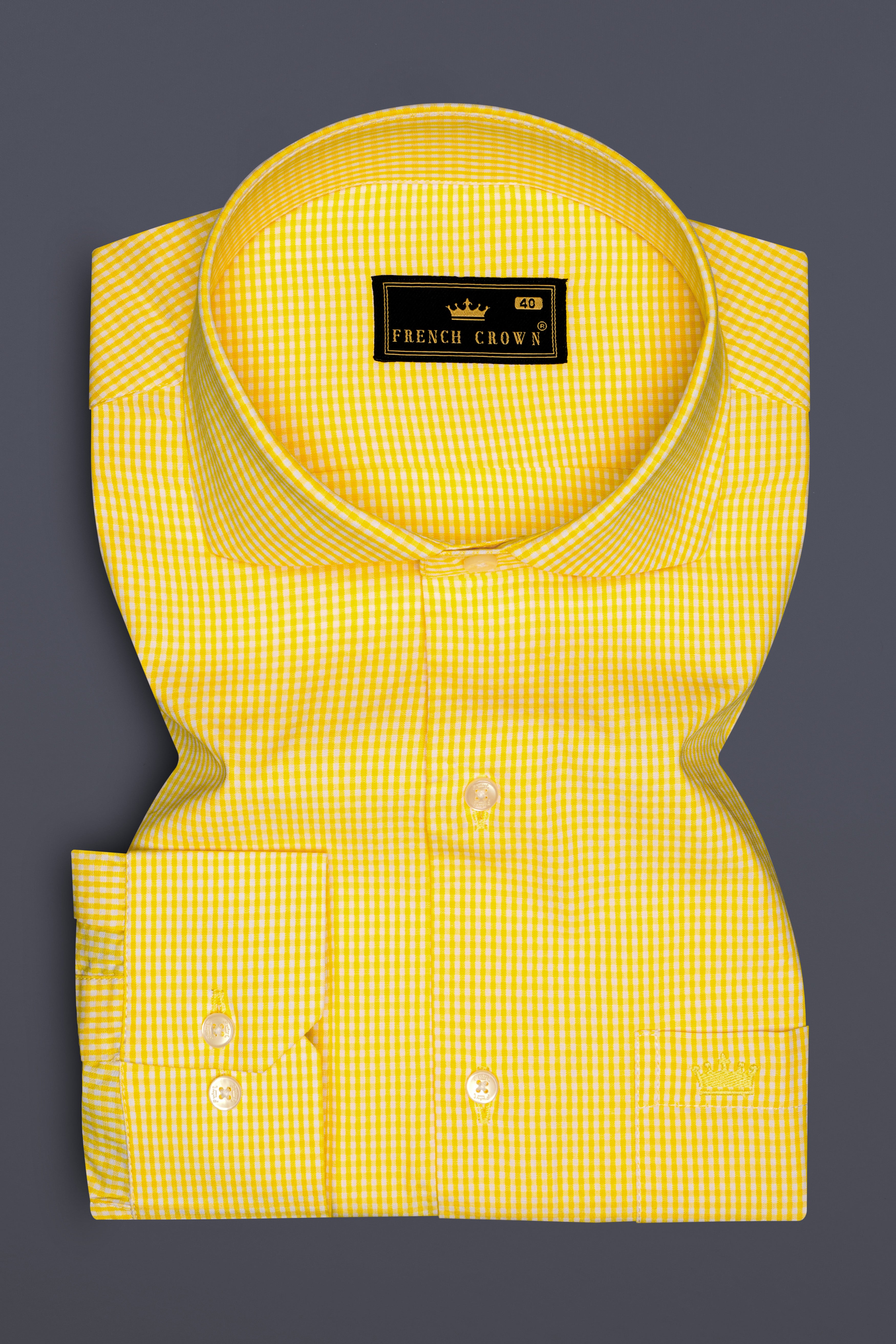 Zafrin-Alpine Yellow Gingham Plaid Super Soft Premium Cotton Semi Formal Shirt