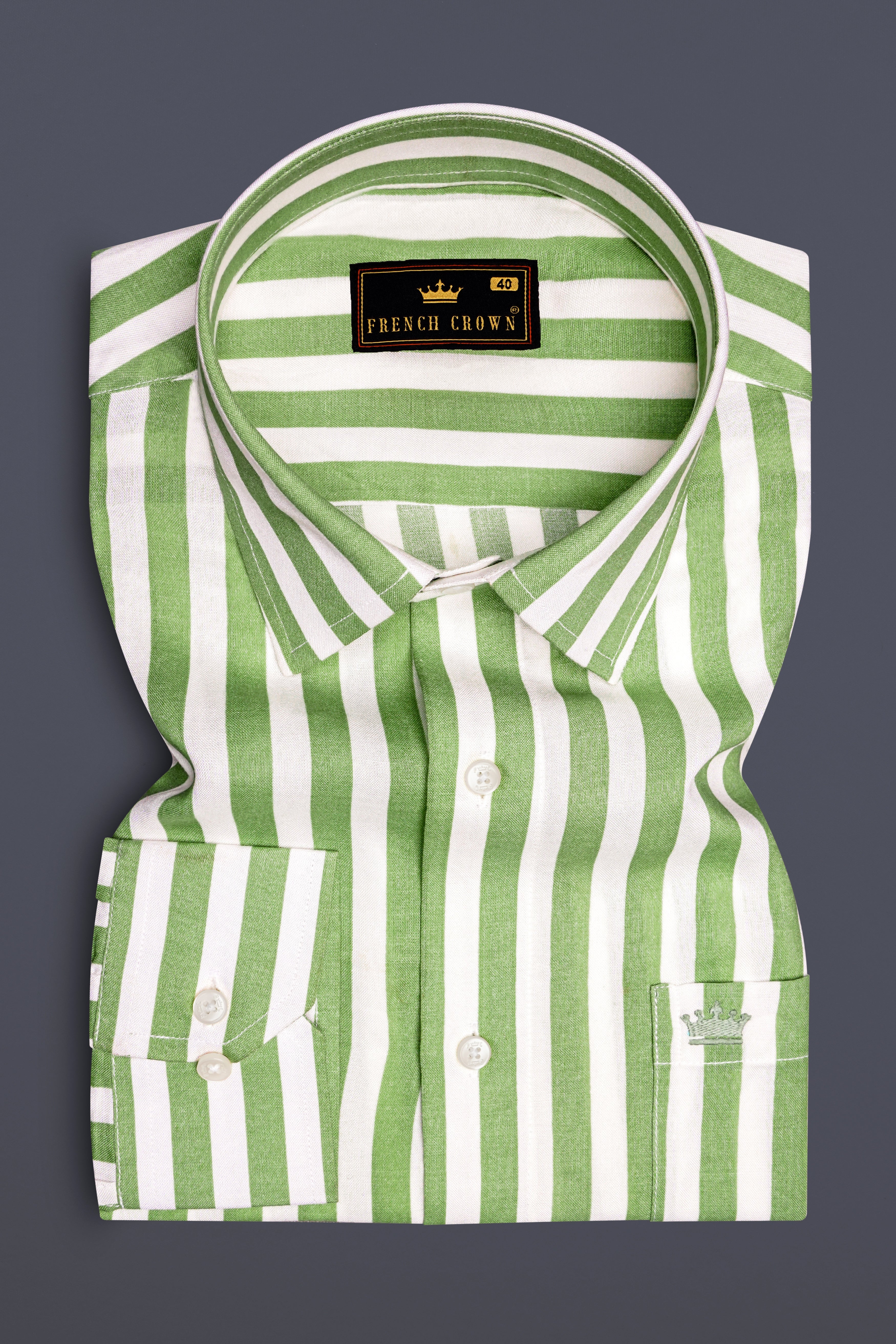 Tencelino-Pistachio Green And Bright White Striped Premium Tencel Dress Shirt Tencelino-Pistachio Green And Bright White Striped Premium Tencel Dress Shirt