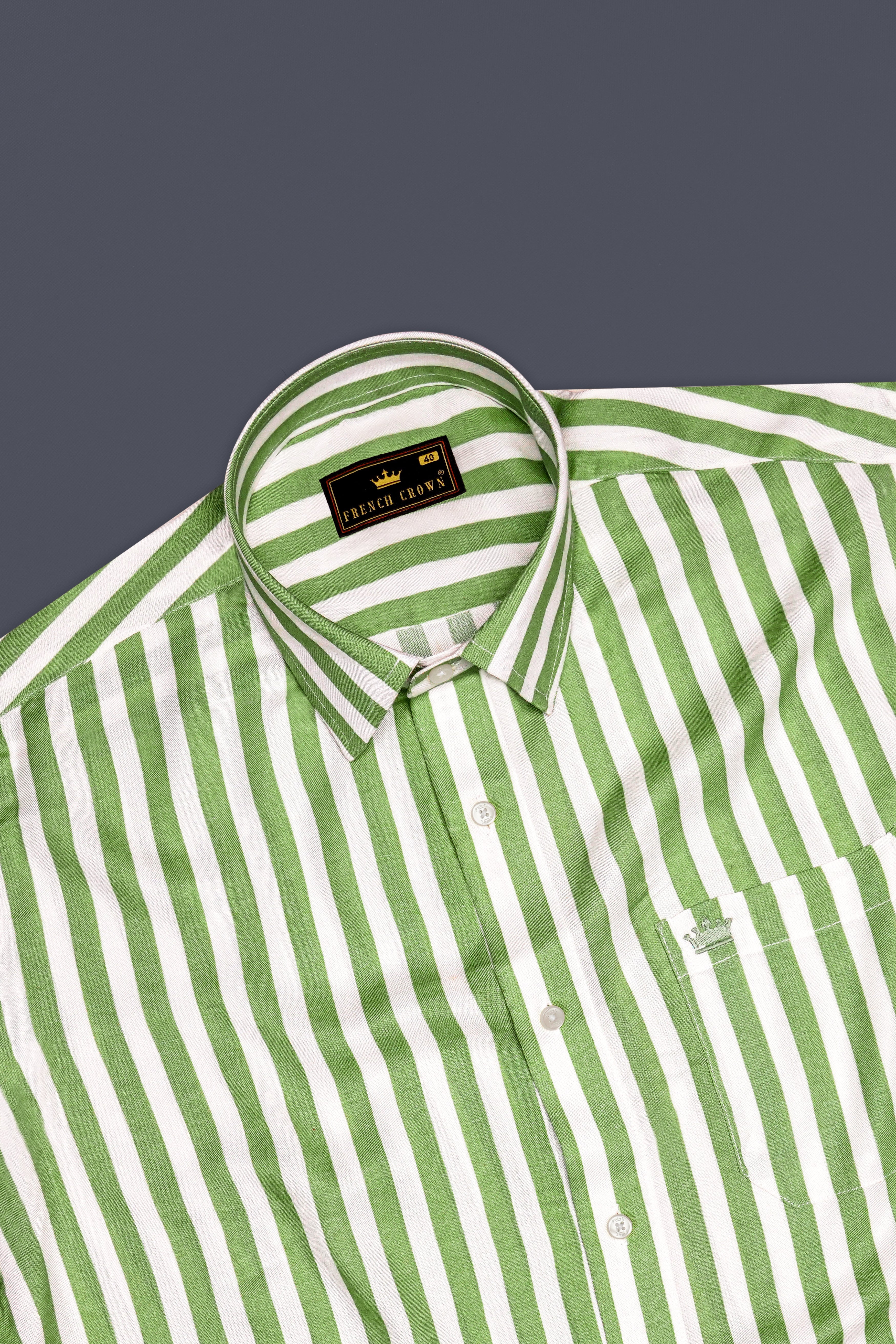 Tencelino-Pistachio Green And Bright White Striped Premium Tencel Dress Shirt Tencelino-Pistachio Green And Bright White Striped Premium Tencel Dress Shirt
