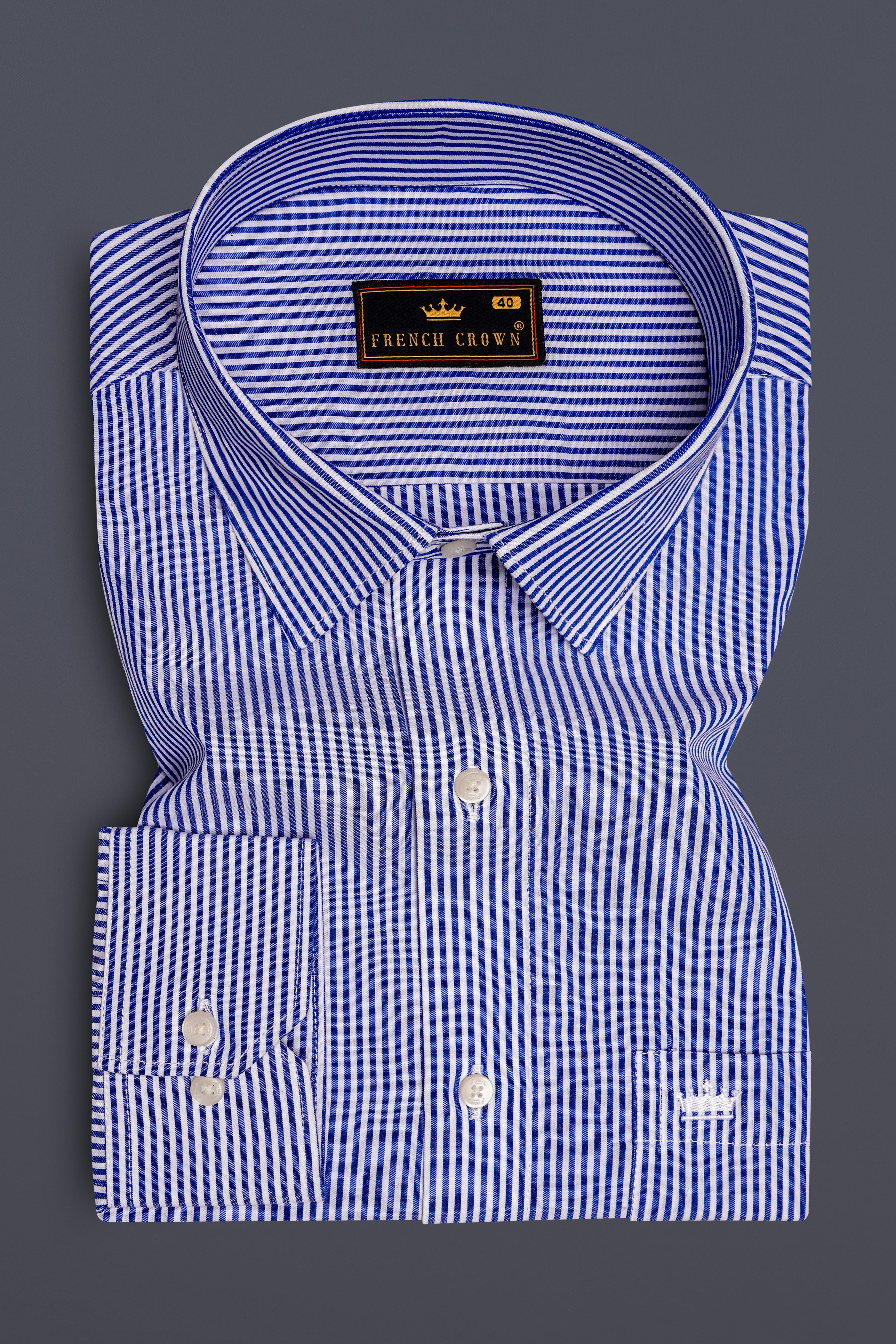 Oceawhite-Sapphire Blue And Bright White Striped Super Soft Premium Dress Shirt