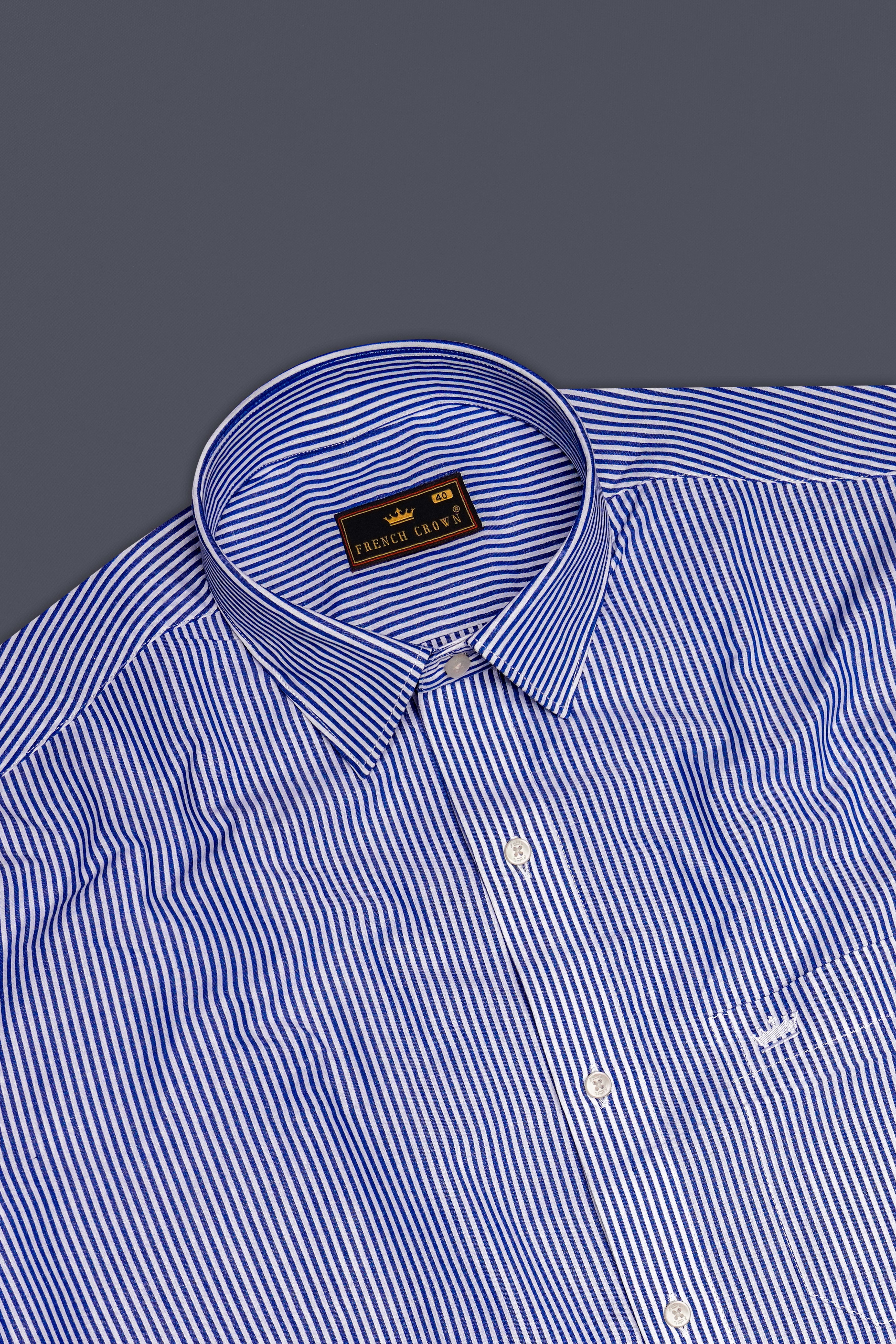 Oceawhite-Sapphire Blue And Bright White Striped Super Soft Premium Dress Shirt