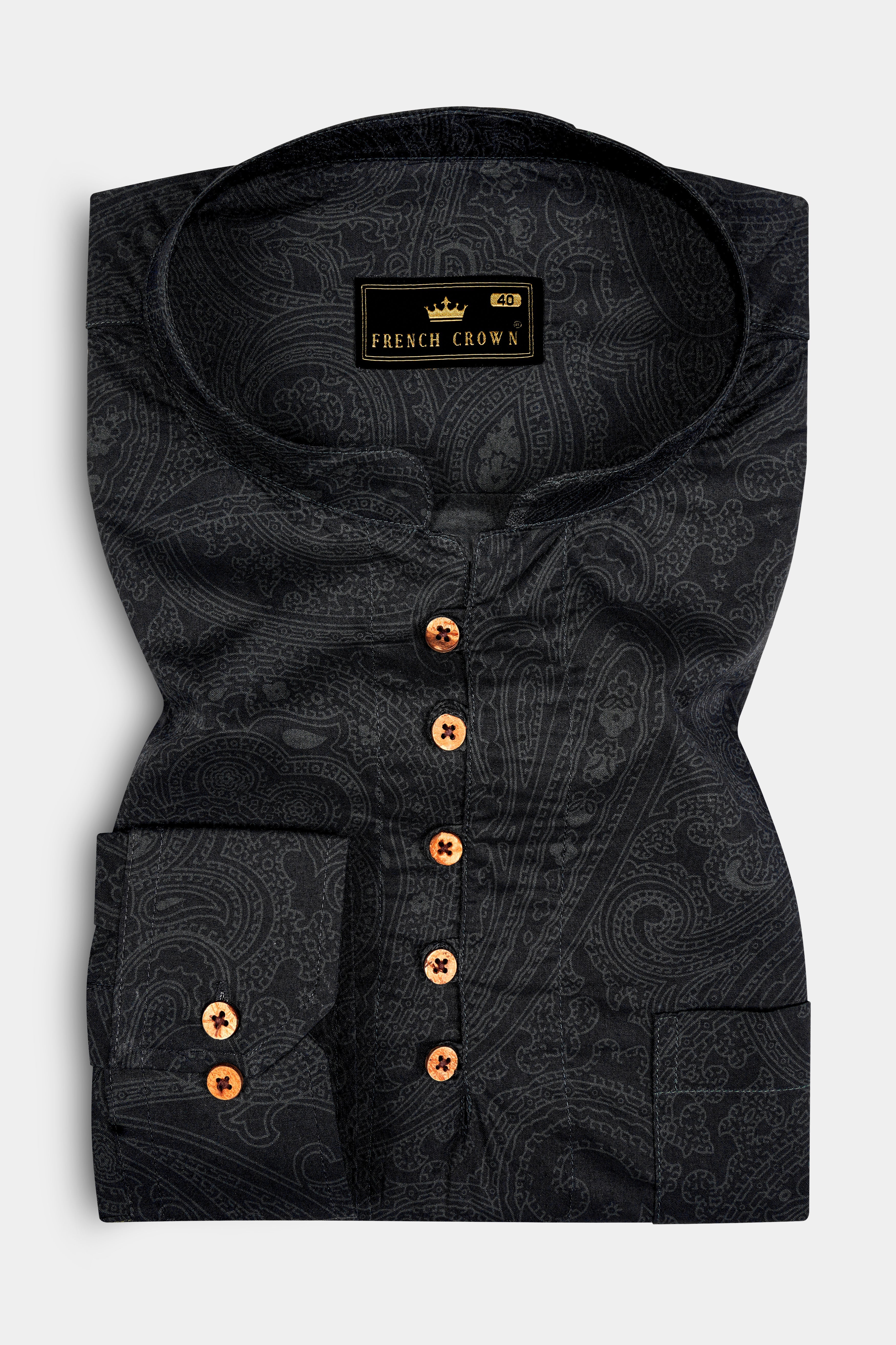 Paislux-Zeus Black Paisley Printed Super Soft Premium Cotton Casual Kurta Shirt
